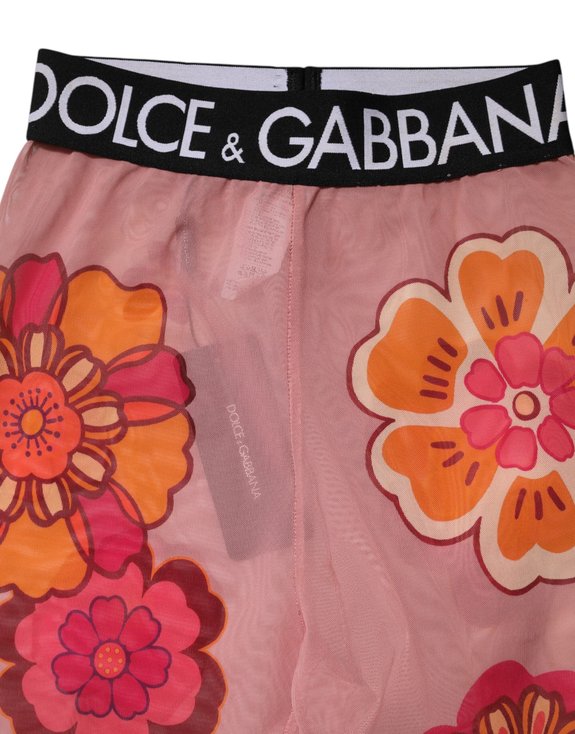 Dolce & Gabbana Pink Floral Leggings Stretch-Bund-Hose