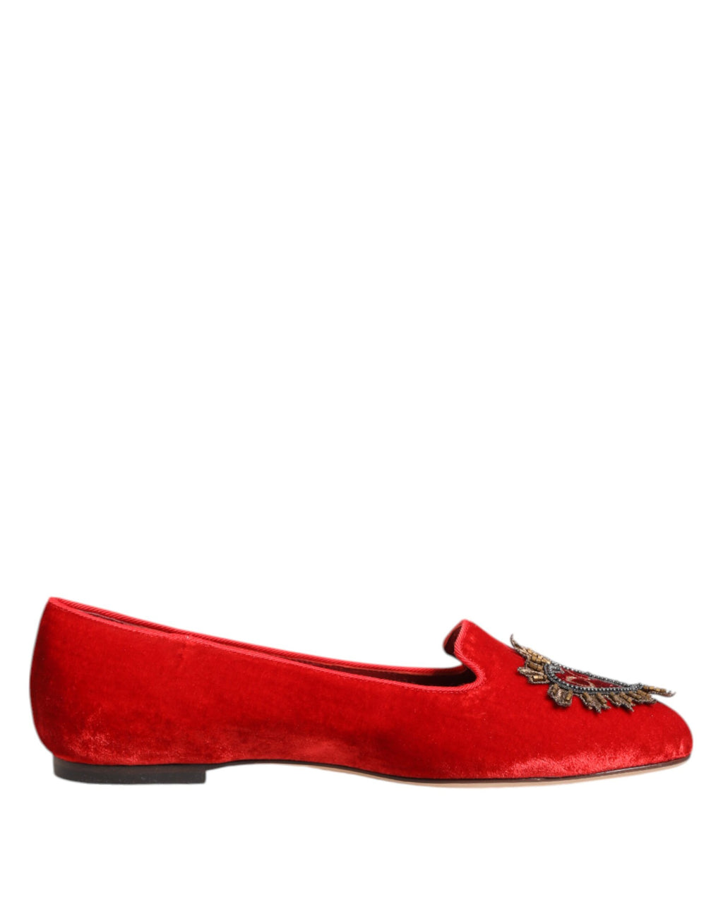 Chaussures Dolce & Gabbana en velours rouge DG Heart, loafers plates avec logo en forme de cœur.