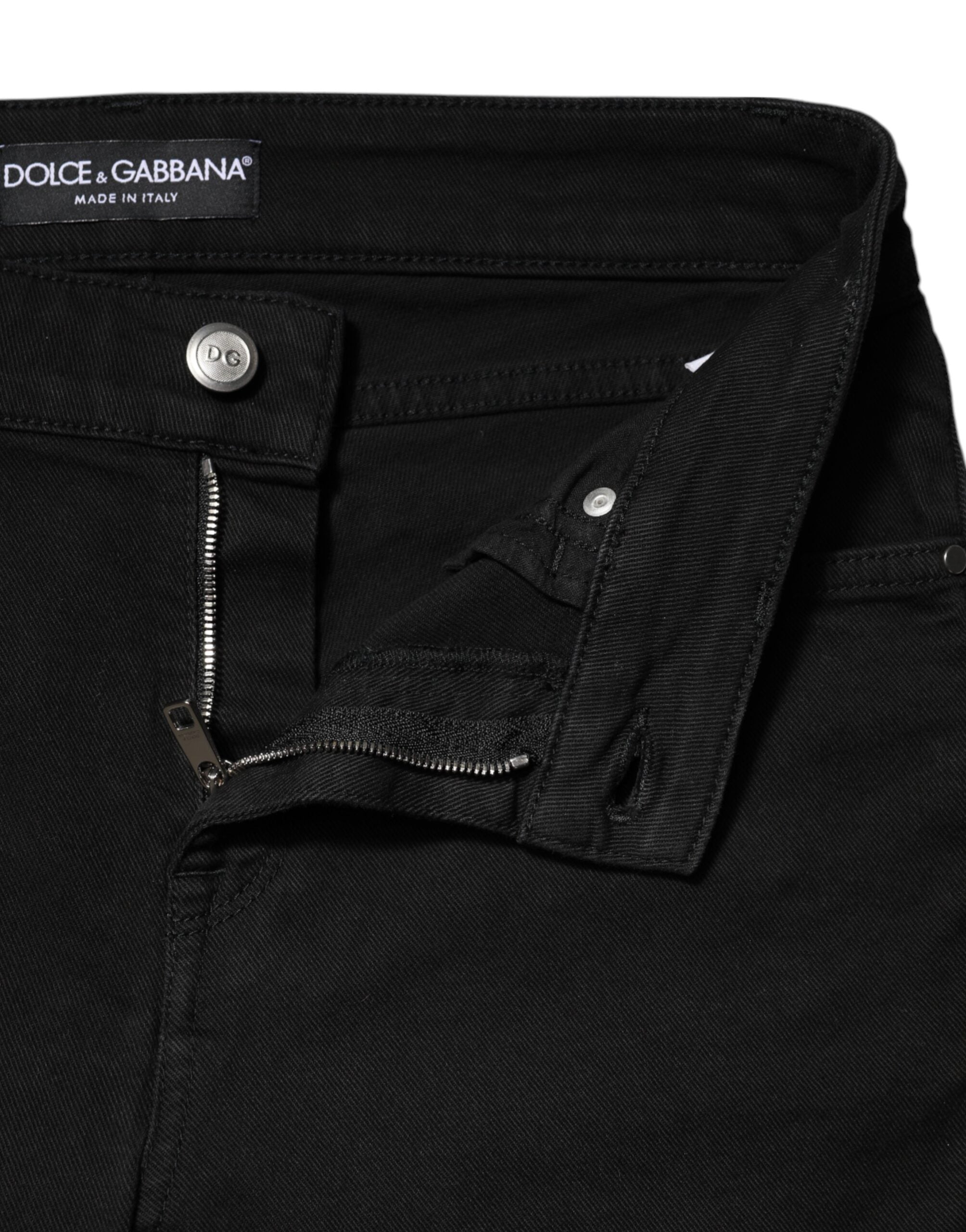 Jeans skinny en coton noir Dolce & Gabbana à taille mi-hauteur, design ajusté et élégant.