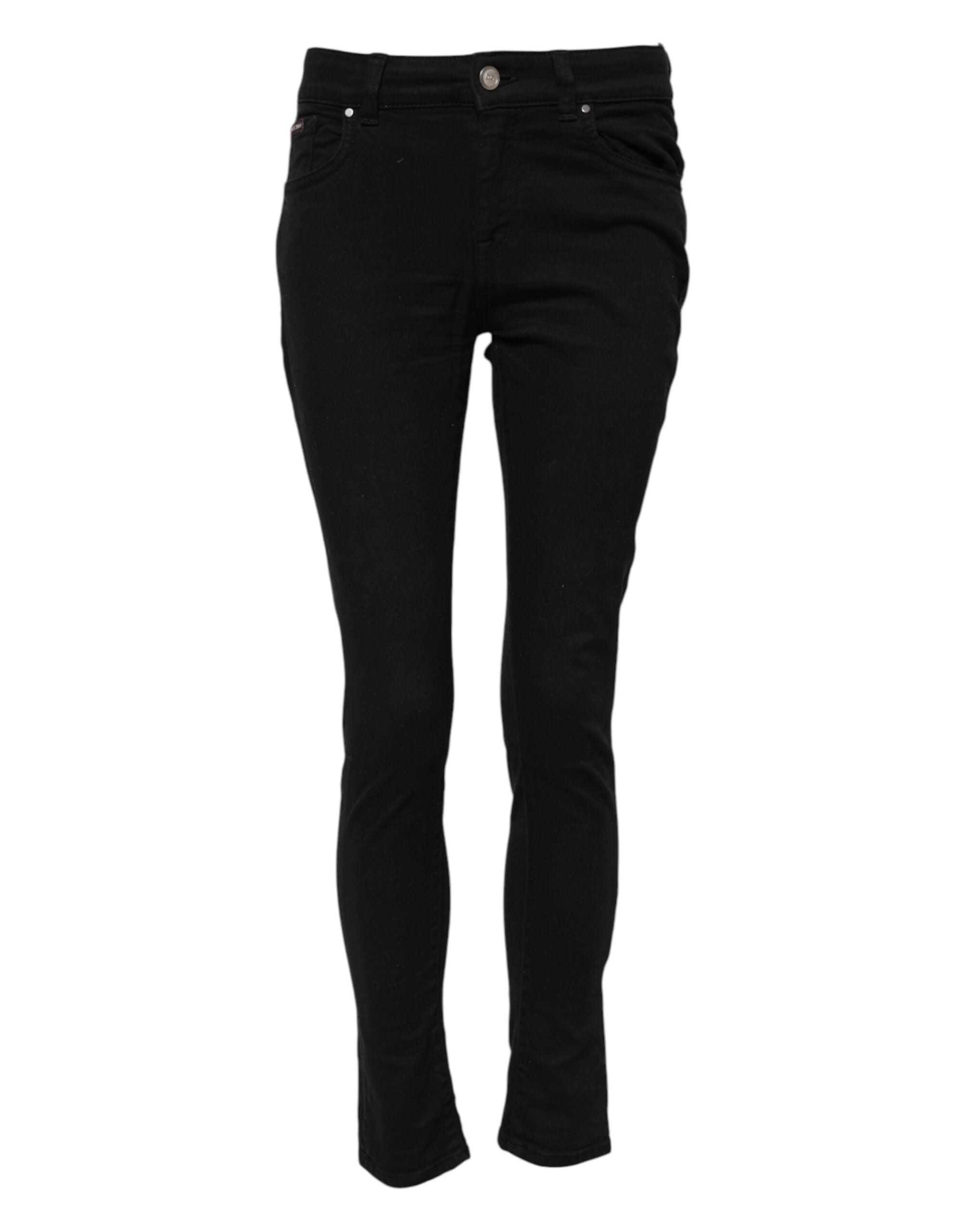 Jeans skinny en coton noir de Dolce & Gabbana, taille mi-haute, denim ajusté, visible sur l’image.