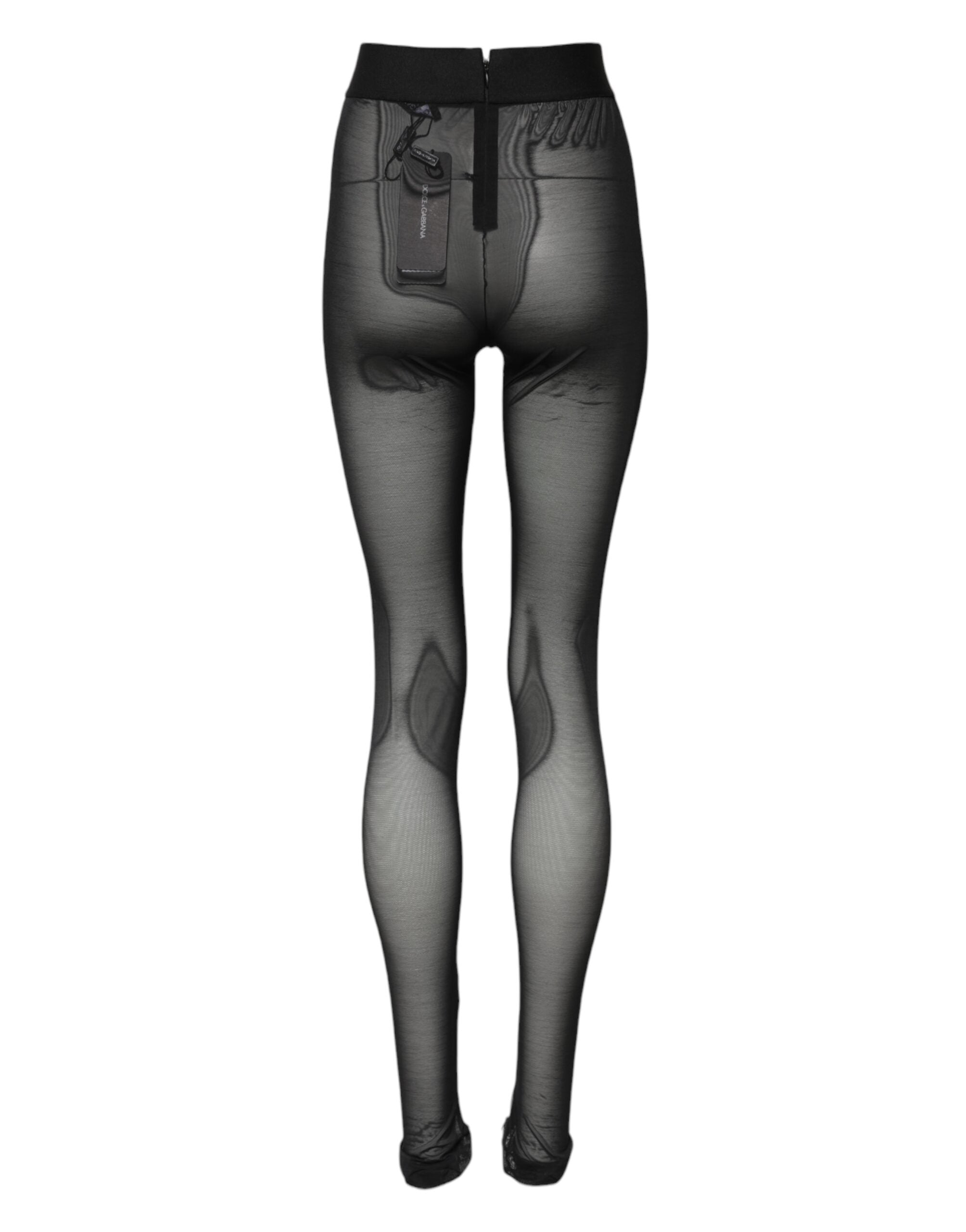 Leggings en nylon noir Dolce & Gabbana, pantalon extensible, ajusté et élégant, visible en image.