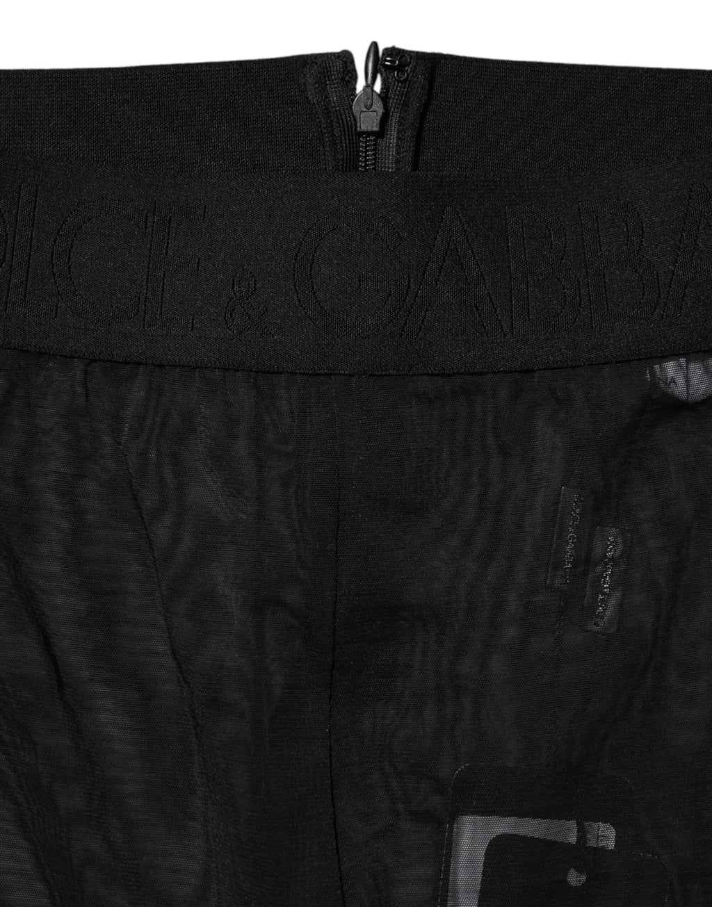 Leggings en nylon noir Dolce & Gabbana, pantalon stretch ajusté, vue de face avec détails de la taille et finition lisse.