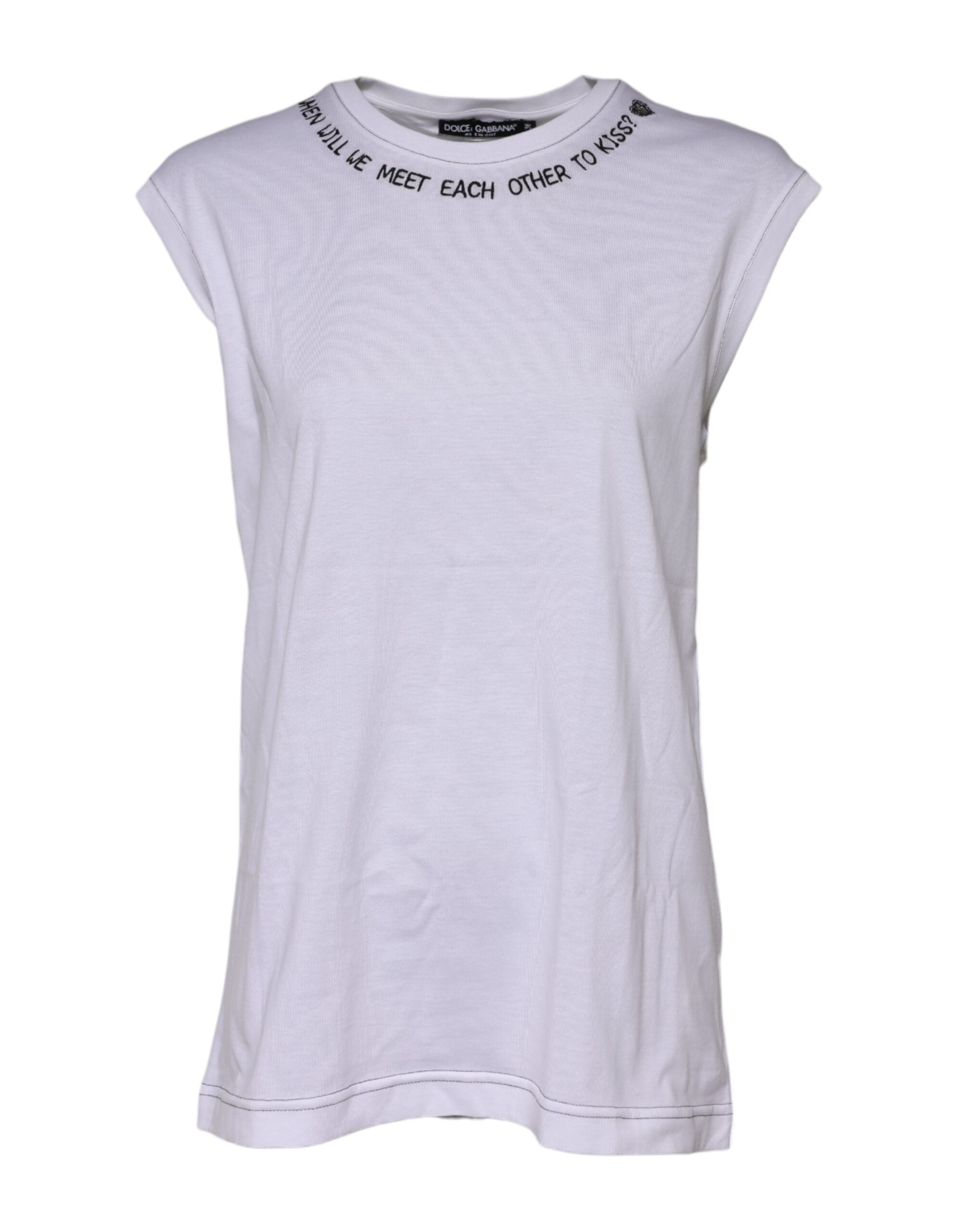 T-shirt sans manches en coton blanc de Dolce & Gabbana avec imprimé floral, style décontracté et moderne.