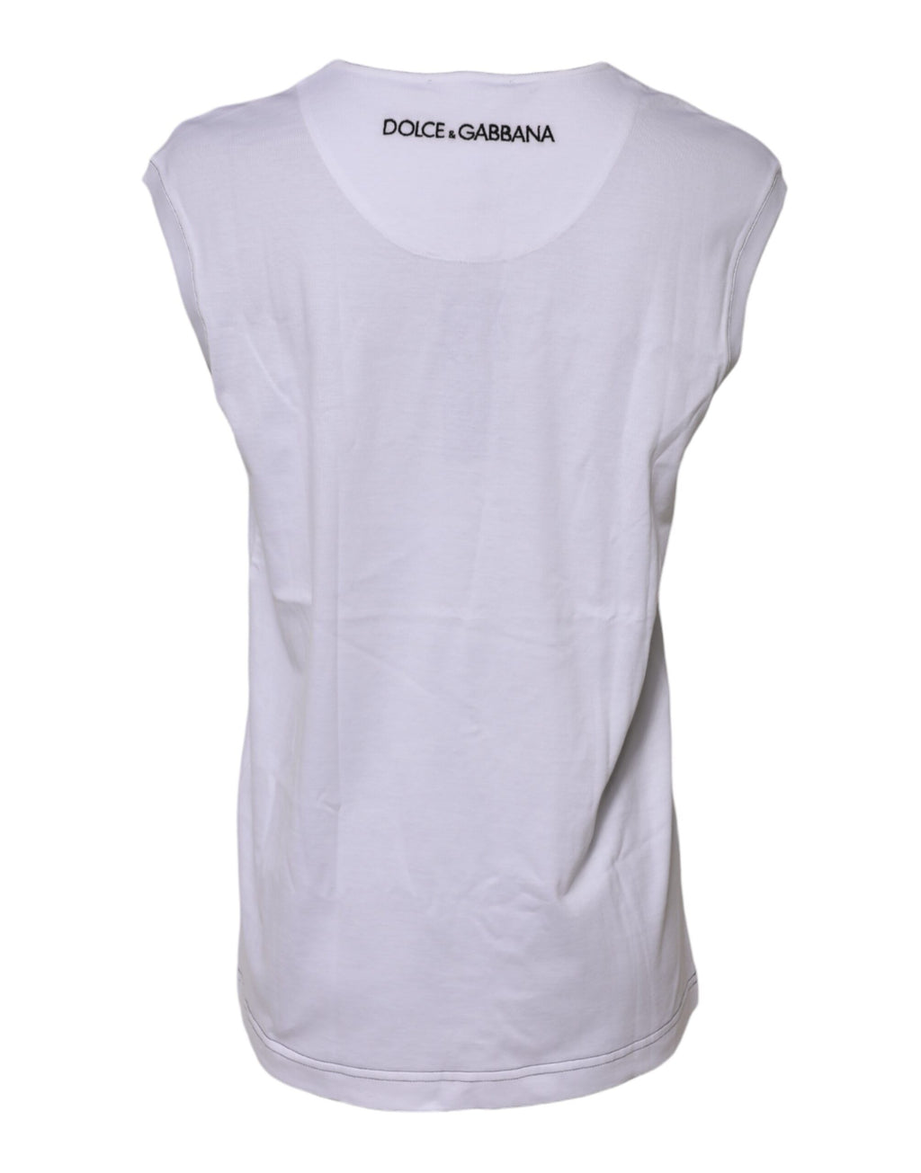 T-shirt sans manches en coton blanc imprimé de Dolce & Gabbana, style décontracté et élégant.