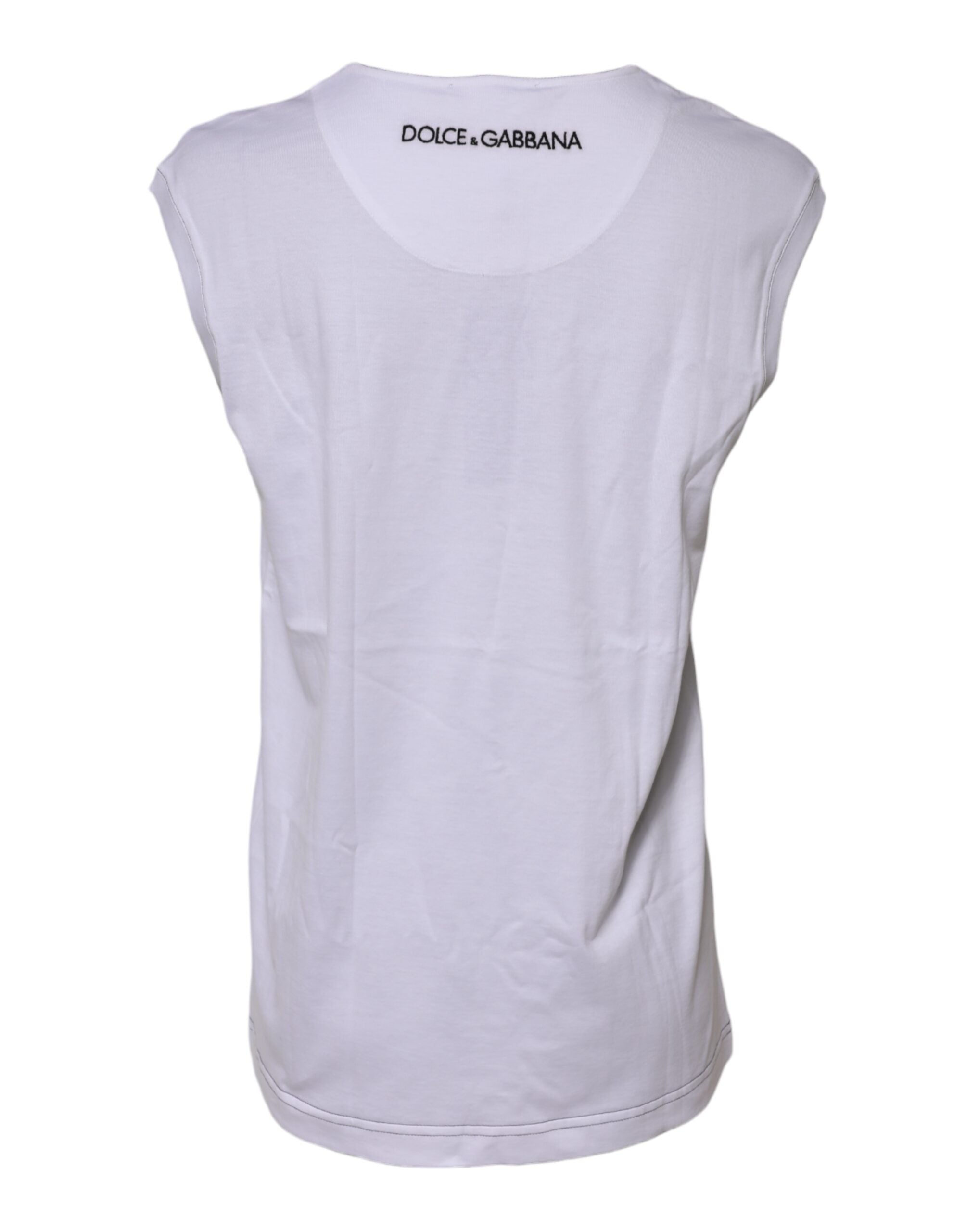 T-shirt sans manches en coton blanc imprimé de Dolce & Gabbana, style décontracté et élégant.