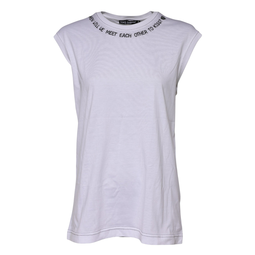 T-shirt sans manches Dolce & Gabbana blanc en coton avec imprimé floral, style décontracté et moderne.