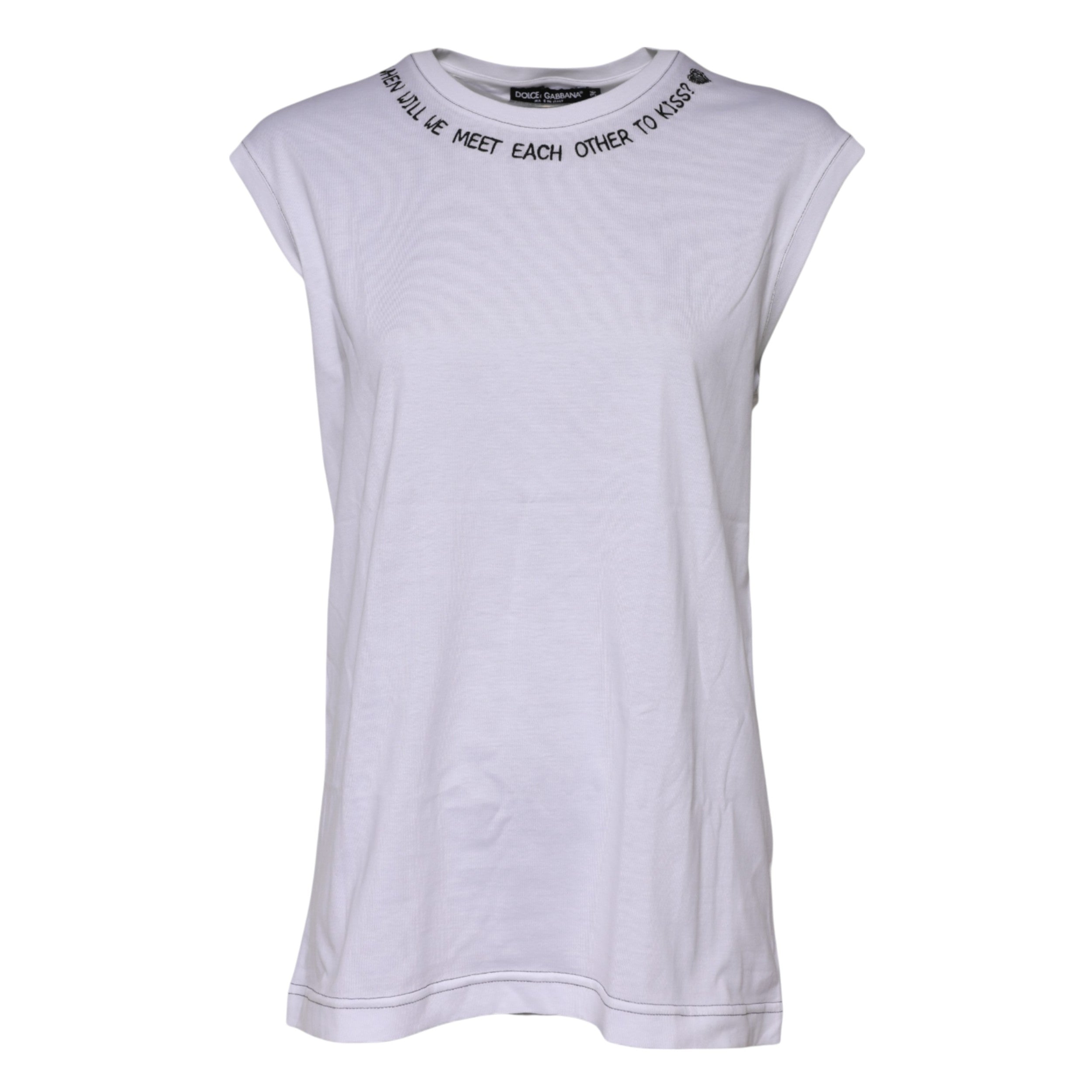 T-shirt sans manches Dolce & Gabbana blanc en coton avec imprimé floral, style décontracté et moderne.