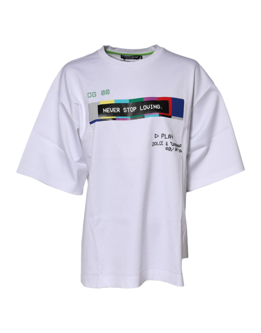 T-shirt blanc en coton imprimé à manches courtes de Dolce & Gabbana, style élégant et moderne.