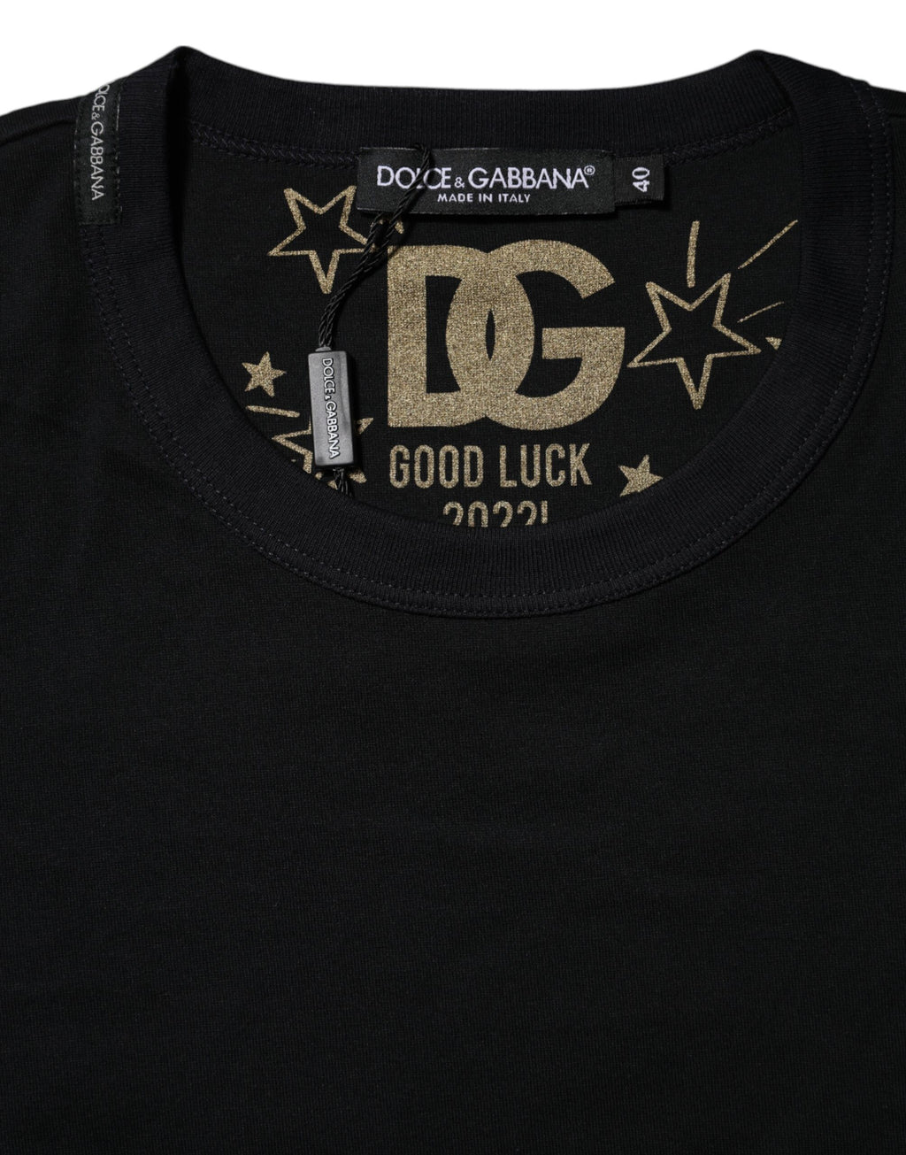 T-shirt noir en coton Dolce & Gabbana avec imprimé DG à manches courtes et coupe décontractée.