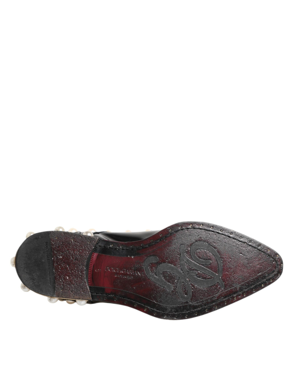 Chaussures Dolce & Gabbana en cuir noir avec perles factices, élégantes et sophistiquées, pour femme.