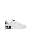 Chaussures baskets basses en cuir blanc Dolce & Gabbana, mode élégante pour homme ou femme, vue de face.