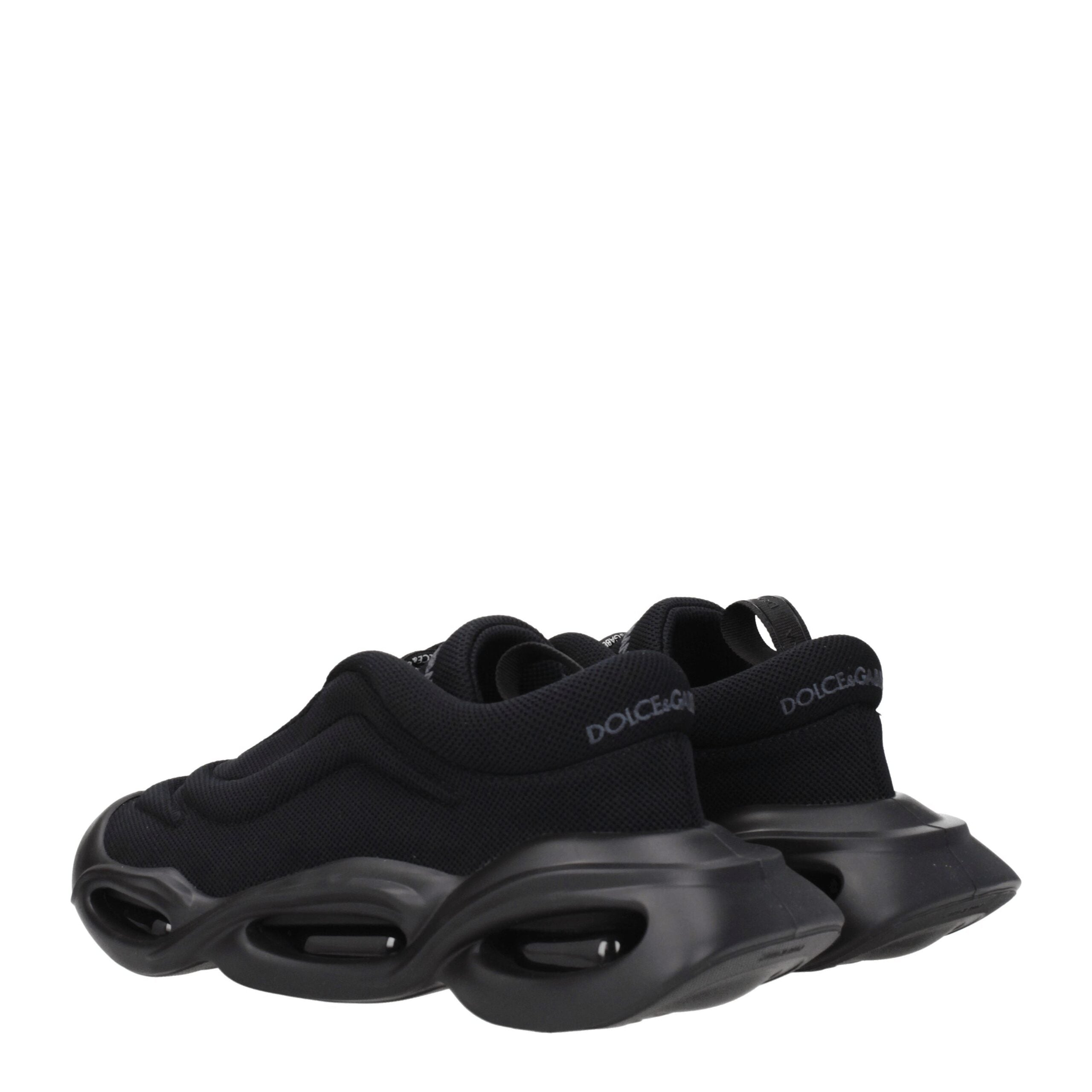 Sneakers épaisses en tissu noir de Dolce & Gabbana, chaussures de sport tendance avec semelle épaisse et design moderne