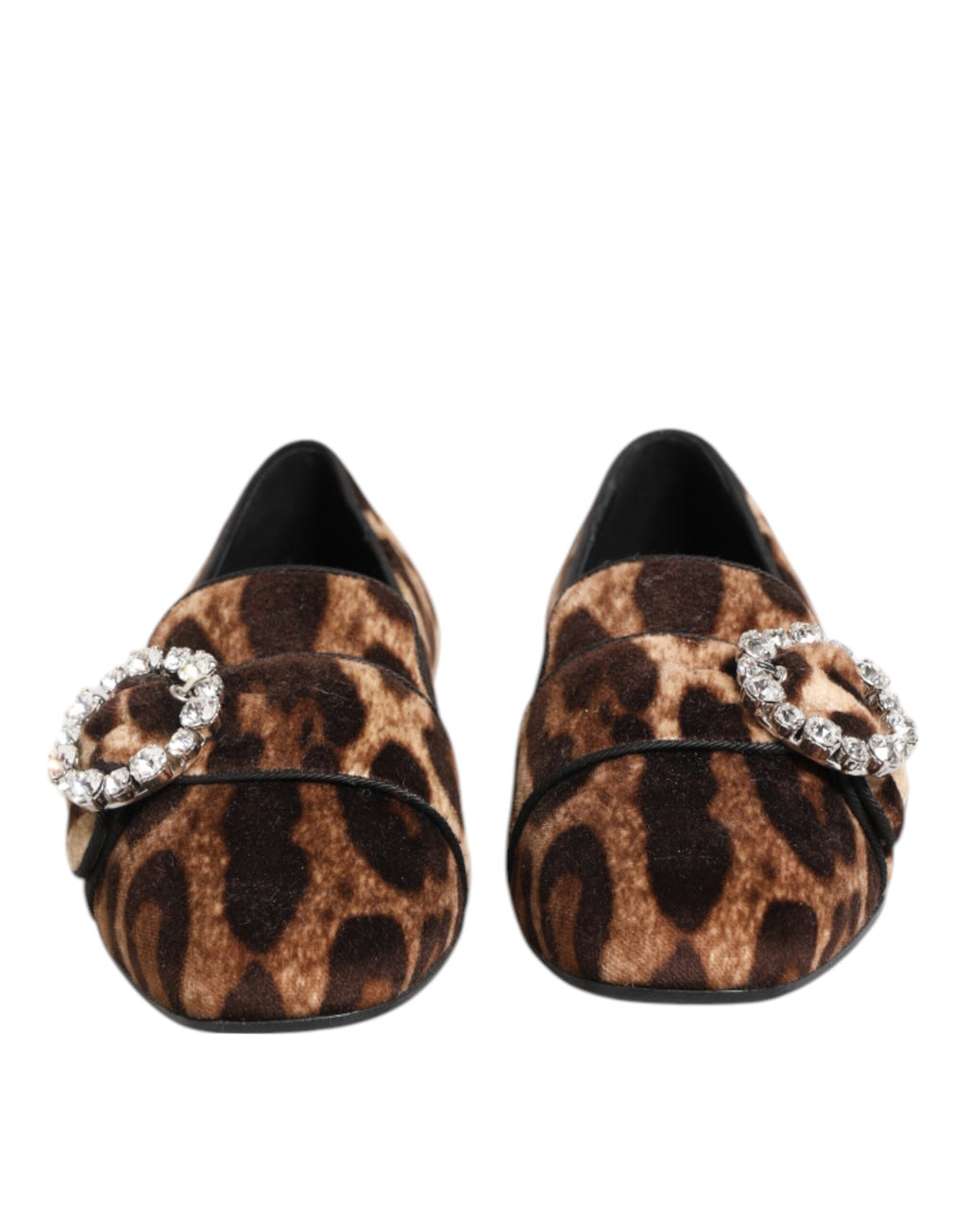 Chaussures mocassins Dolce & Gabbana à imprimé léopard marron avec cristaux, chaussures plates en cuir.