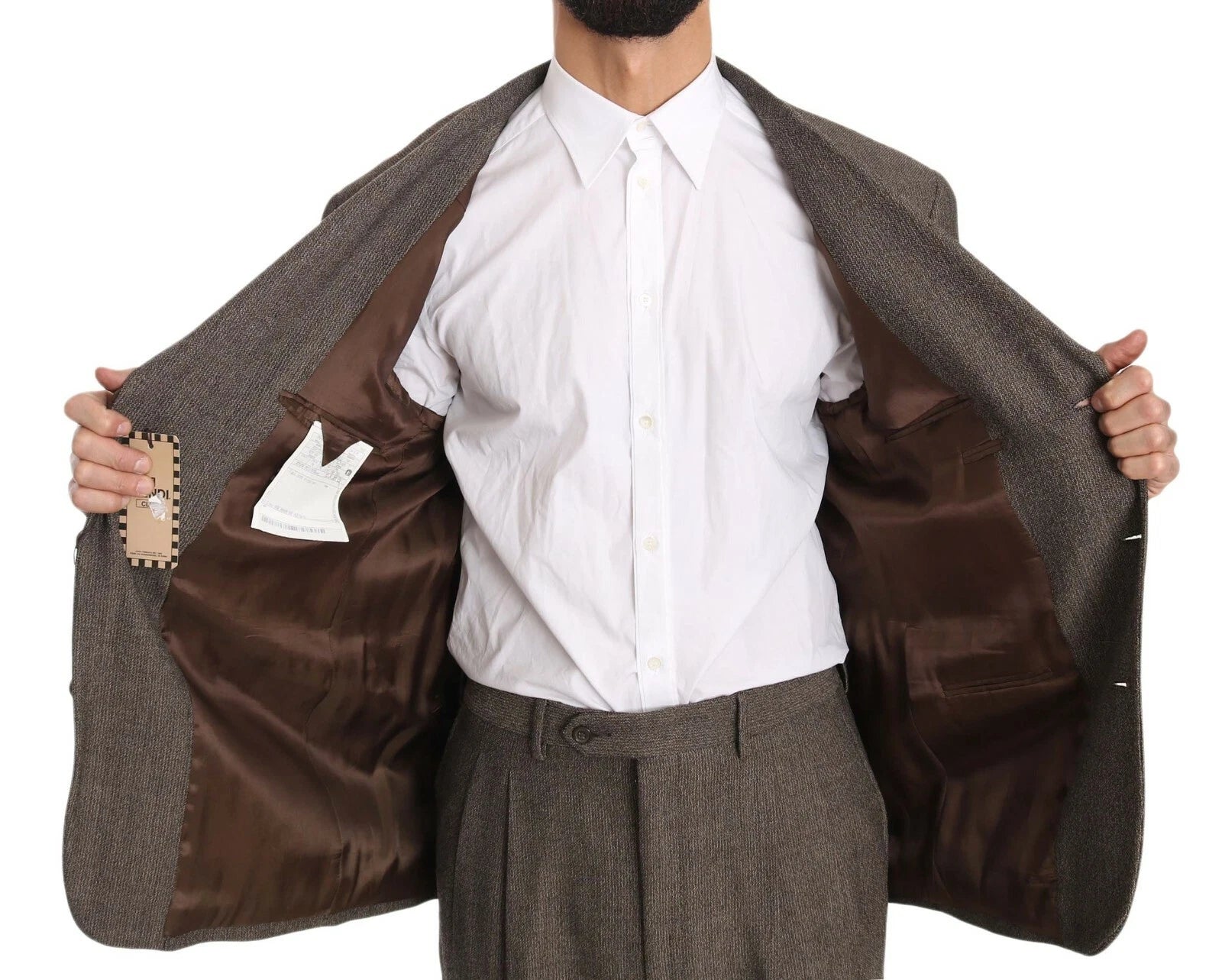 Costume en laine brun Dolce & Gabbana à un seul boutonnage, costume pour homme élégant et classique.