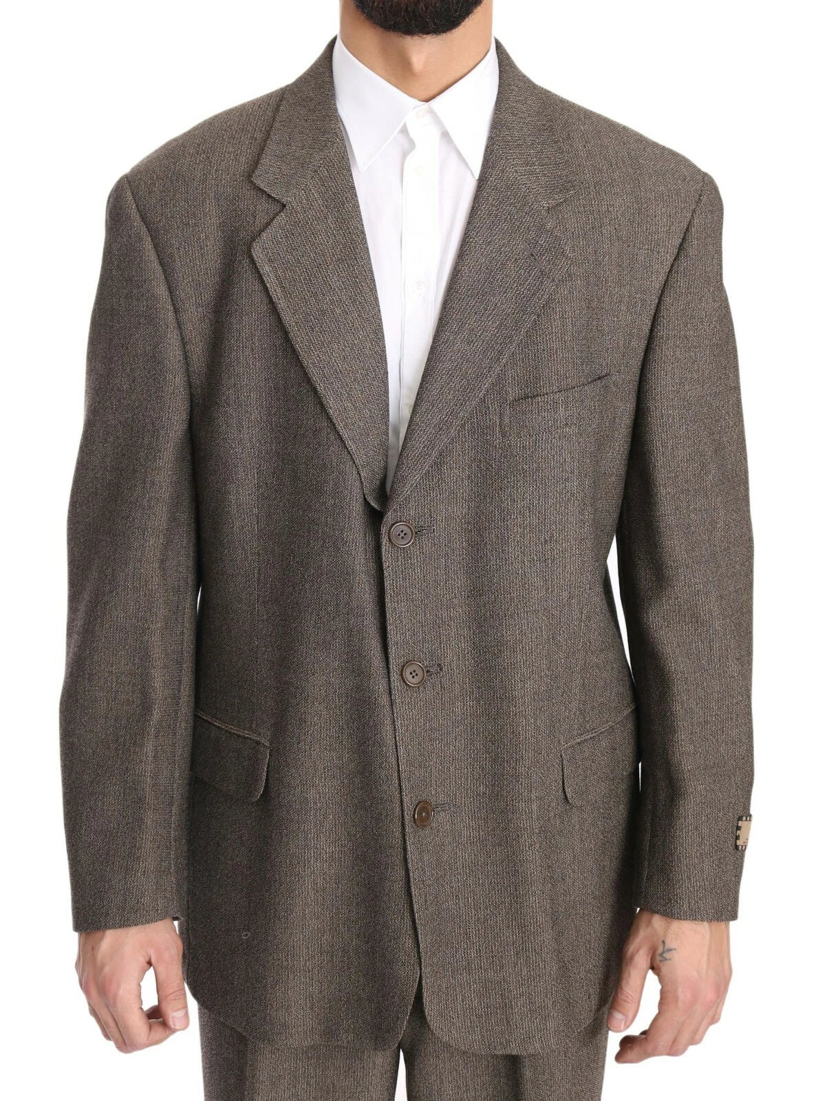 Costume en laine marron Dolce & Gabbana à boutonnière simple, veste élégante avec détails sophistiqués.