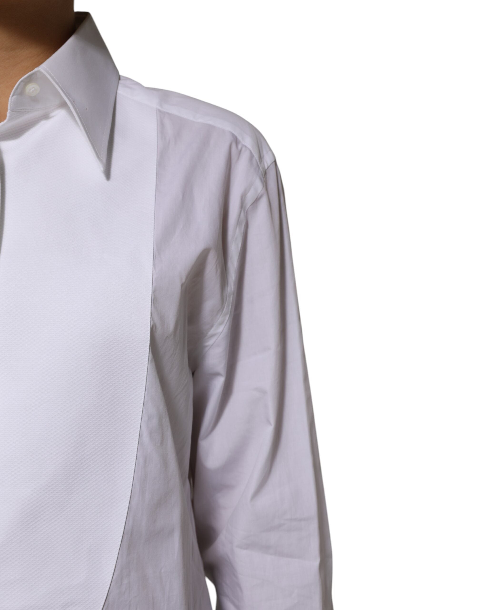 Chemise blanche en coton à col et manches longues de Dolce & Gabbana, style élégant et classique.