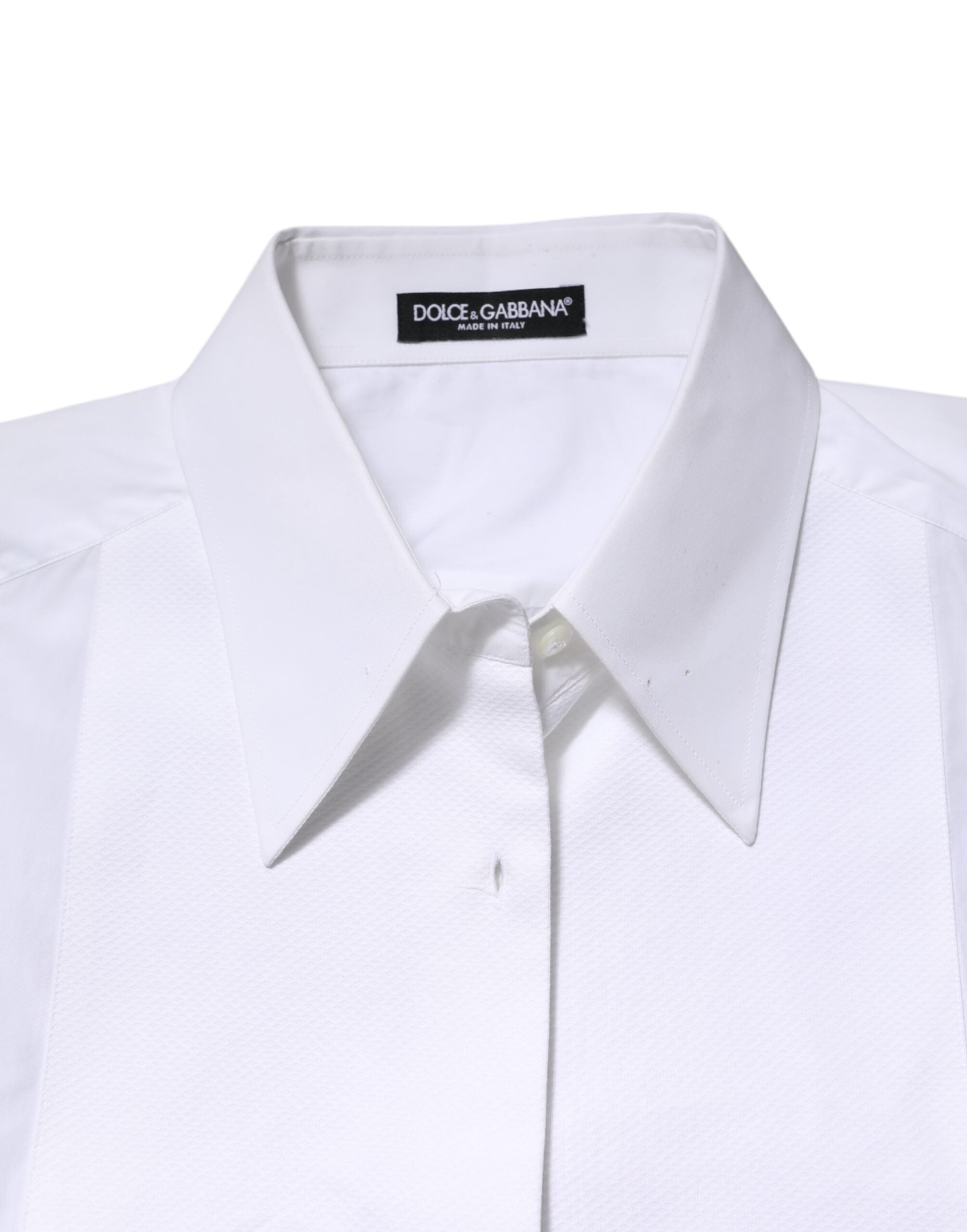 Chemise blanche en coton à col avec manches longues de Dolce & Gabbana, vue de face, élégante et classique.