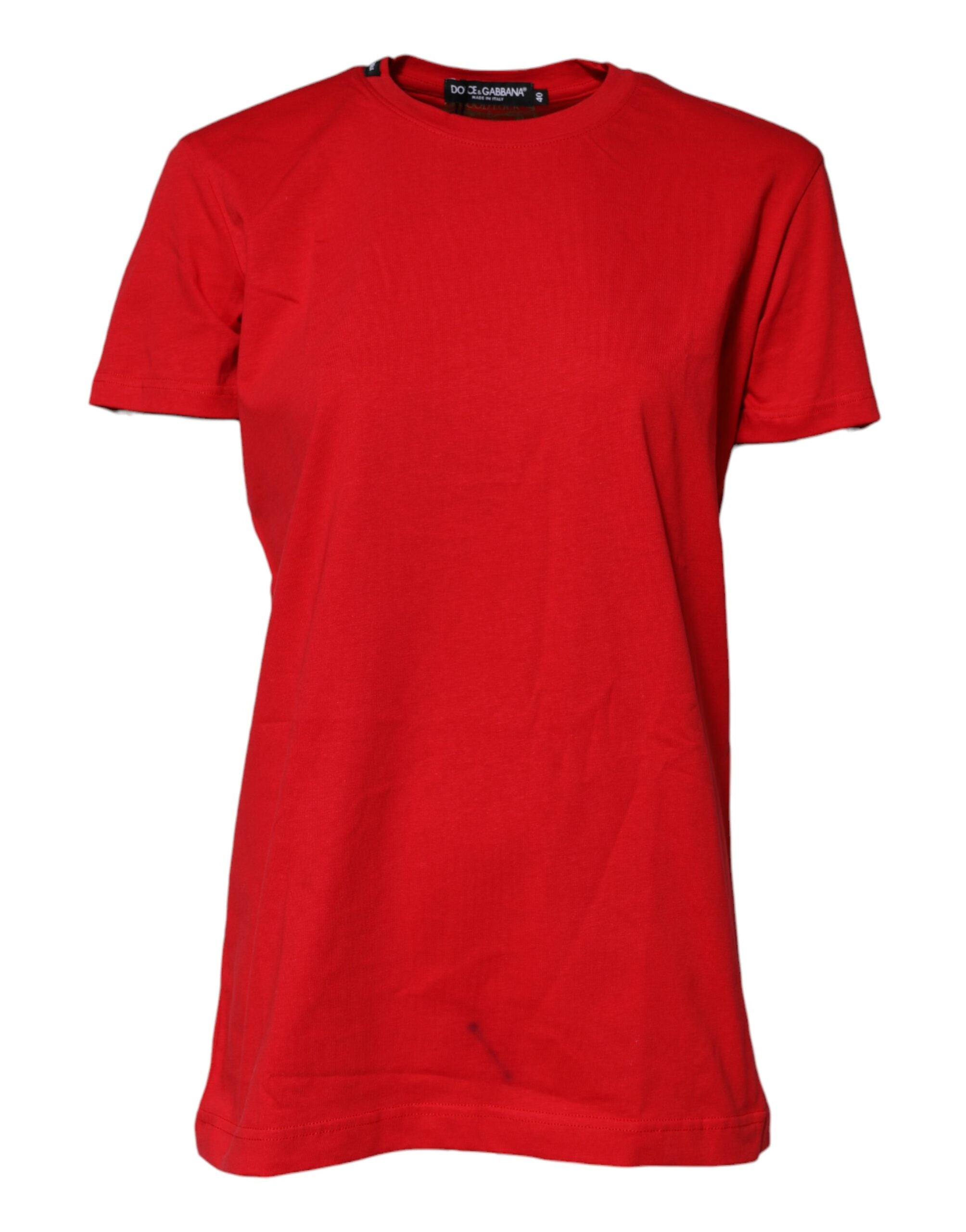 T-shirt à manches courtes et col rond en coton rouge Dolce & Gabbana, vue de face.