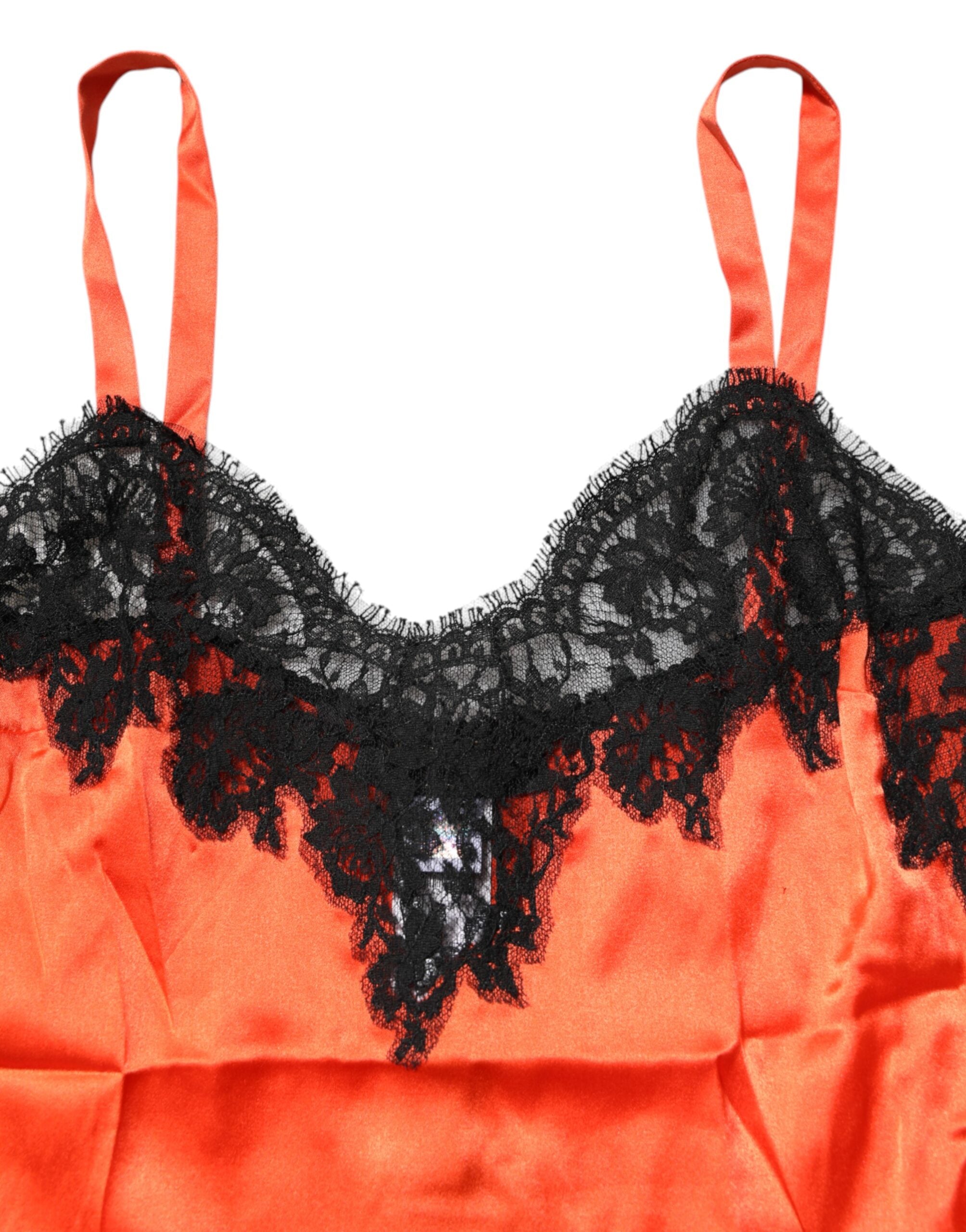 Débardeur en soie rouge et noire de Dolce & Gabbana avec bordure en dentelle, sans manches.