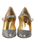 Chaussures à talons Dolce & Gabbana VALLY en fourrure de mink argentée et paillettes, élégantes et brillantes.