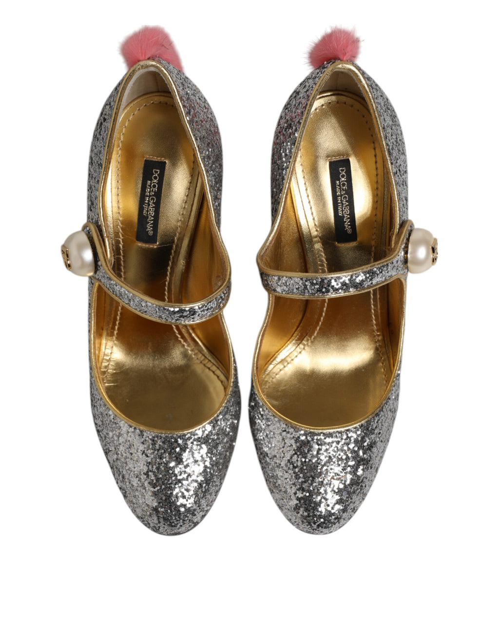 Chaussures à talons Dolce & Gabbana VALLY en fourrure de vison argentée et paillettes, élégantes et sophistiquées.