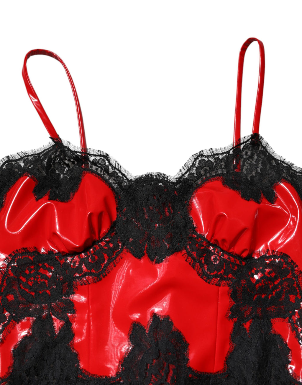 Débardeur sans manches Dolce & Gabbana en polyester rouge et noir avec bordure en dentelle, style élégant et moderne.