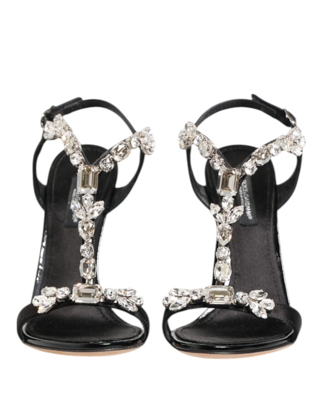 Sandales à talons noires Dolce & Gabbana Keira avec cristaux, élégantes et sophistiquées, pour femmes.