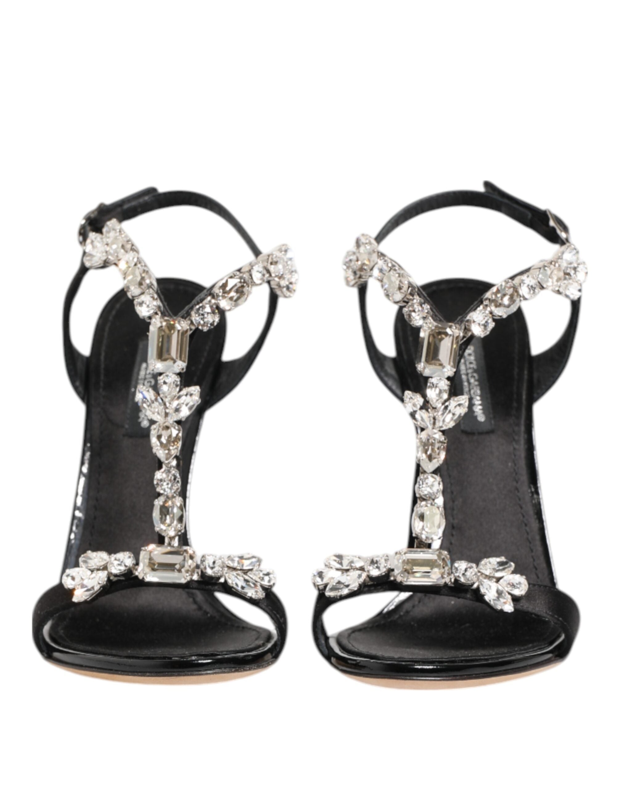 Sandales à talons noires Dolce & Gabbana Keira avec cristaux, élégantes et sophistiquées, pour femmes.