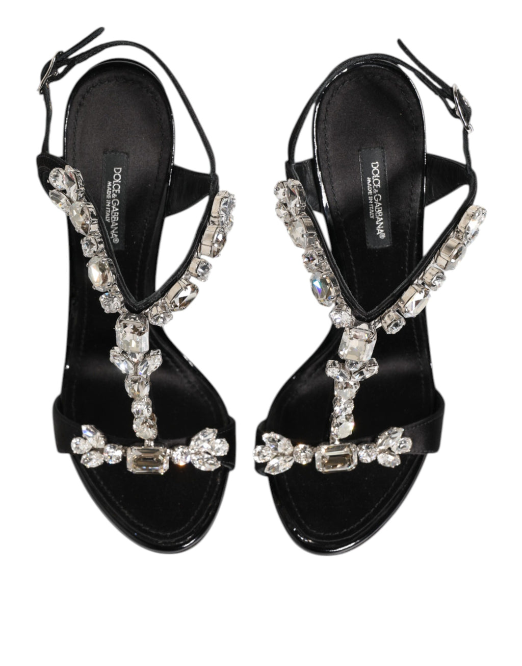 Sandales à talons noires Dolce & Gabbana Keira avec cristaux, chaussures élégantes en cuir pour femmes.