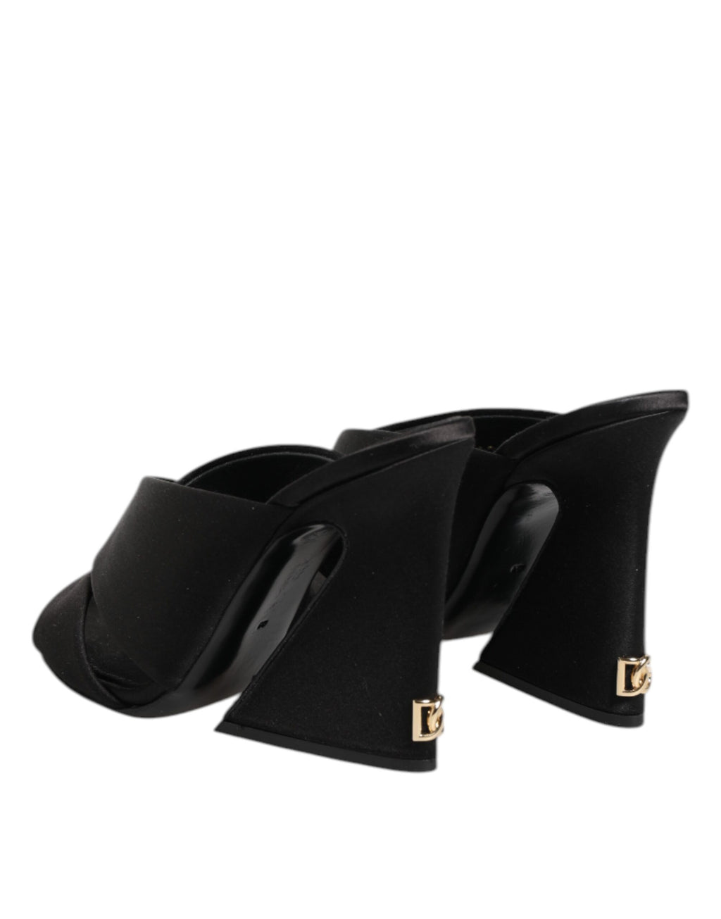 Sandales en satin noir Dolce & Gabbana KEIRA avec logo, vues des chaussures élégantes et confortables.
