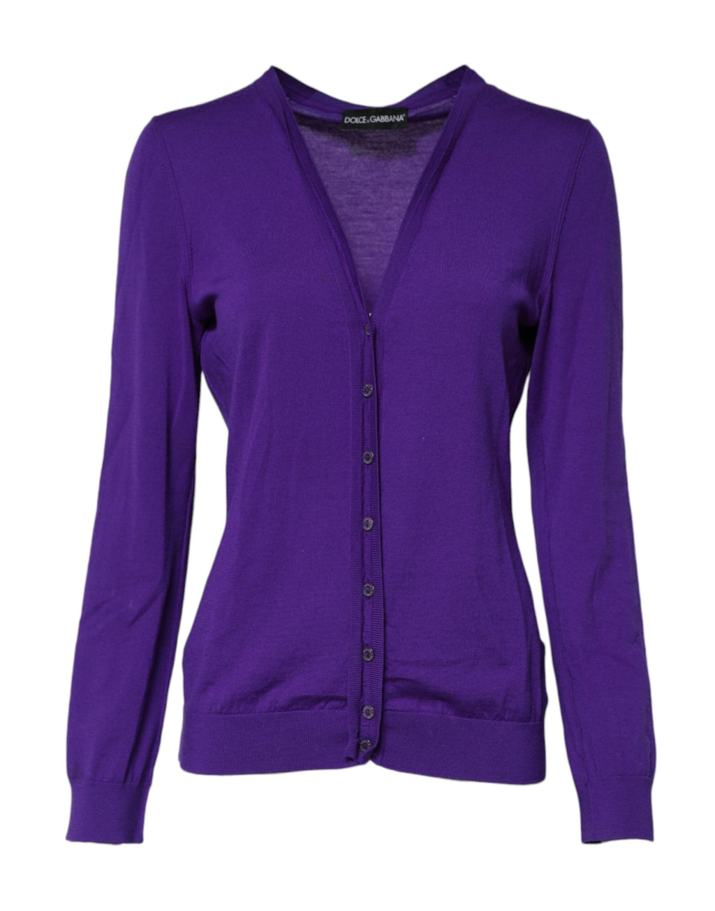 Pull en laine violet Dolce & Gabbana à col en V, cardigan chaud et élégant, parfait pour un style sophistiqué.