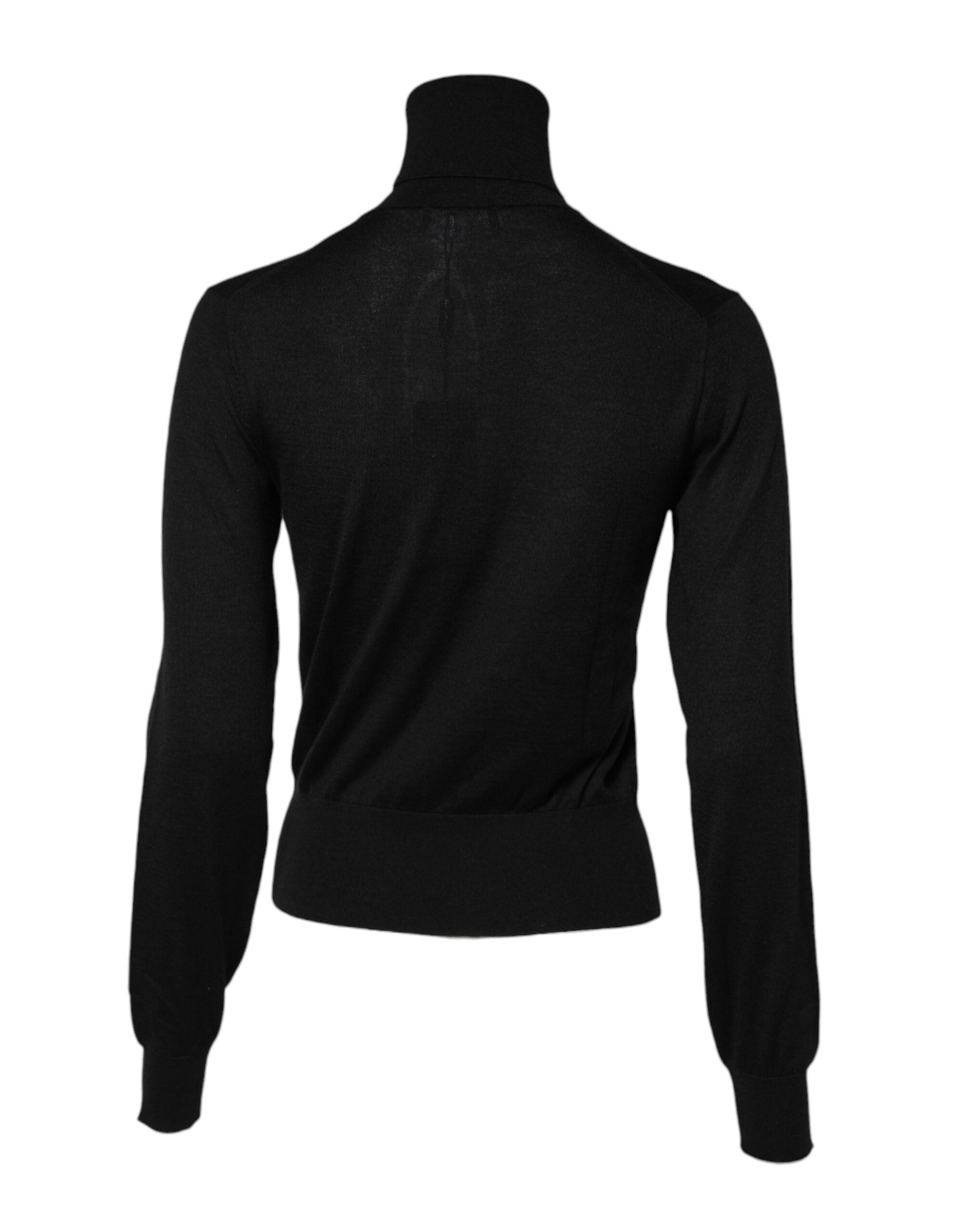 Pull en cachemire noir Dolce & Gabbana à col roulé, vue de face, élégant et doux, parfait pour un style sophistiqué.