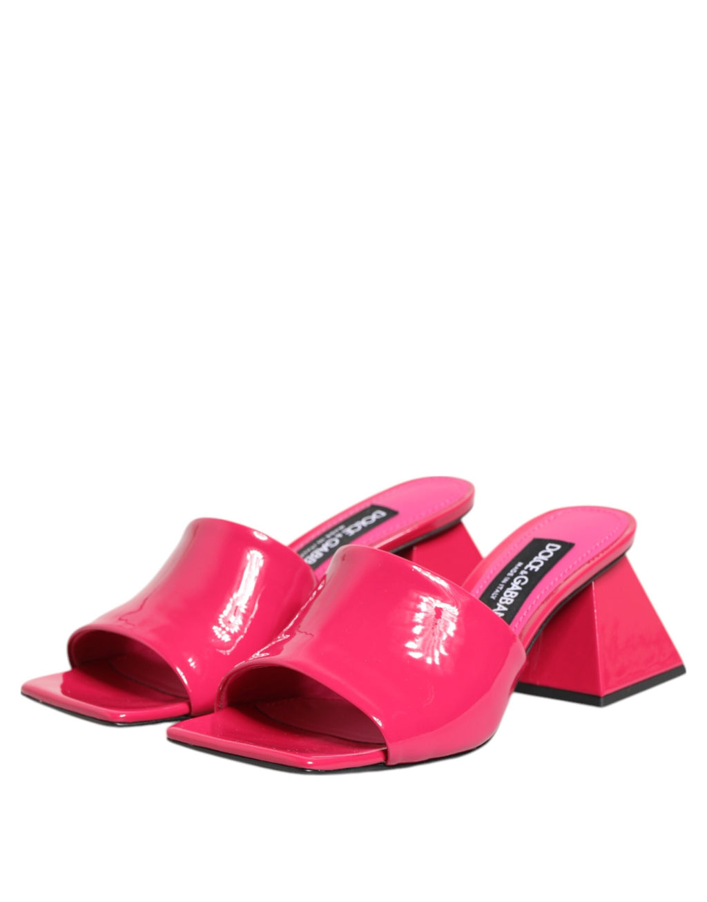 Sandales Dolce & Gabbana à talons blocs ouverts en rose, mules élégantes pour femmes, vue de côté.