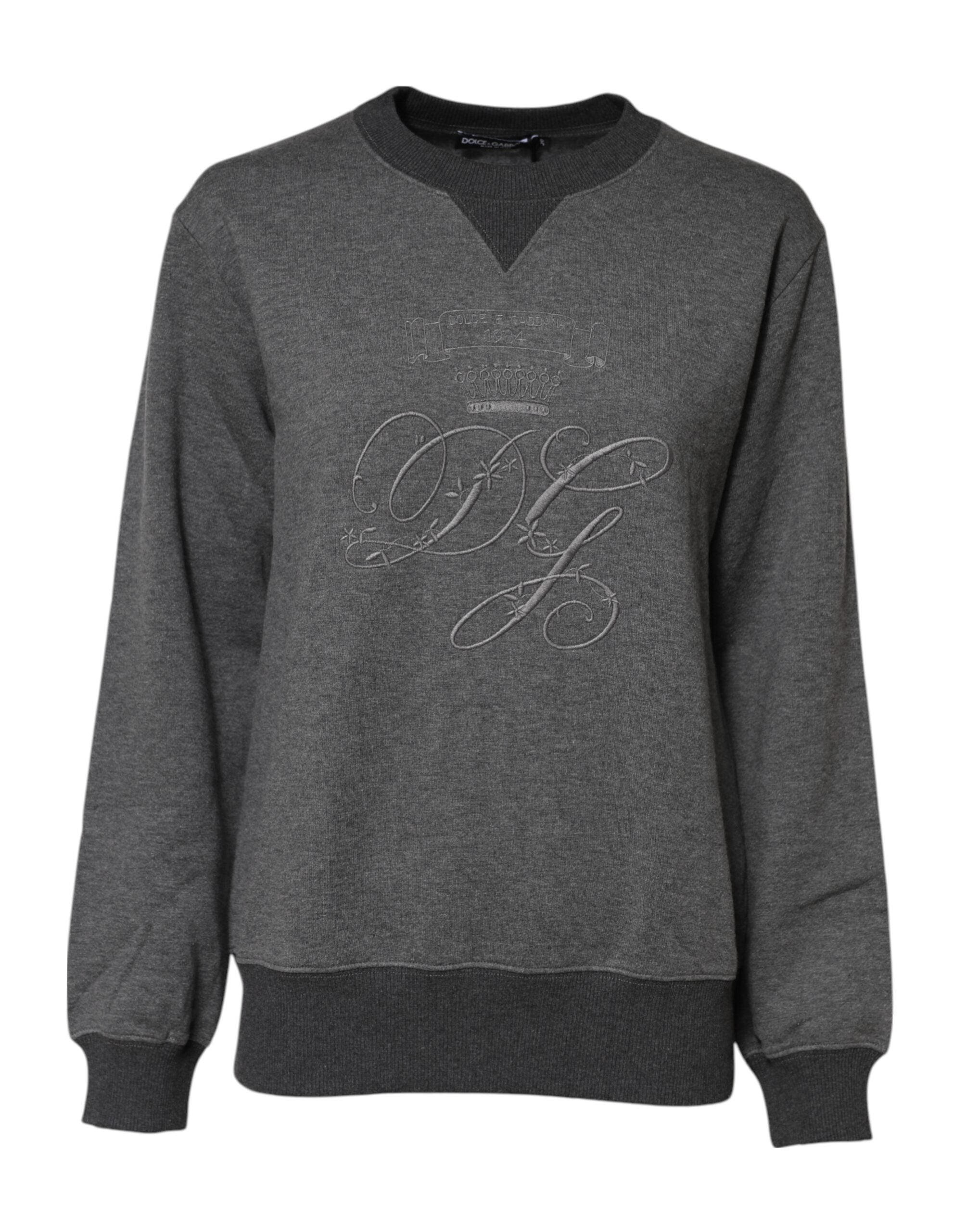 Pull à capuche gris Dolce & Gabbana avec logo DG brodé, doux et confortable, idéal pour un style décontracté.