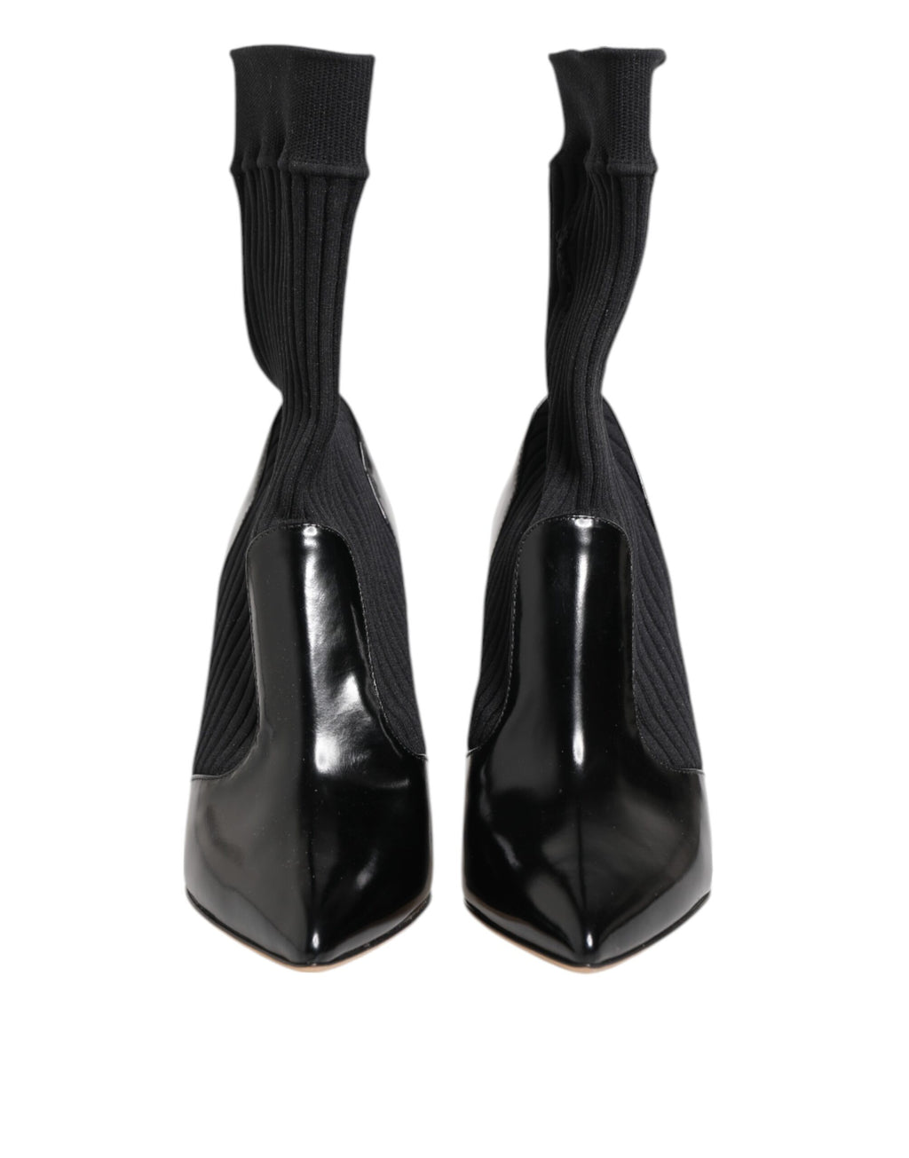 Chaussures Dolce & Gabbana noires, bottines en stretch avec stilettos, style sophistiqué et élégant, vue de face.