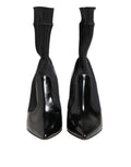 Chaussures Dolce & Gabbana noires, bottines en stretch avec stilettos, style sophistiqué et élégant, vue de face.