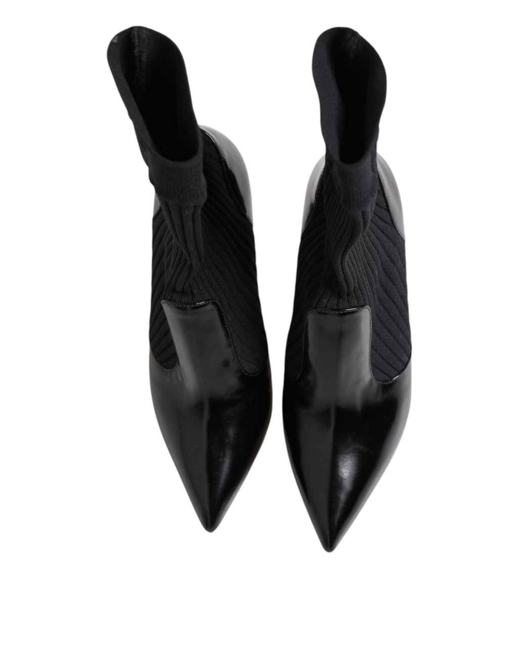 Chaussures Dolce & Gabbana noires, bottines en satin extensible à talons stilettos, avec chaussettes élégantes.