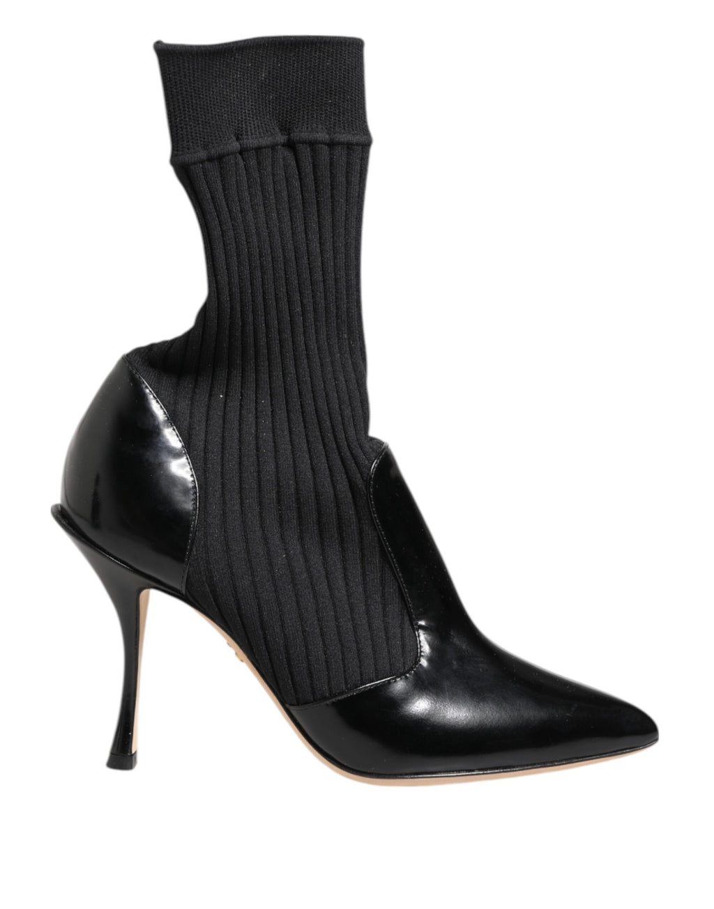 Chaussures Dolce & Gabbana stilettos noires en satin stretch avec bottines et chaussettes, élégantes et sophistiquées.