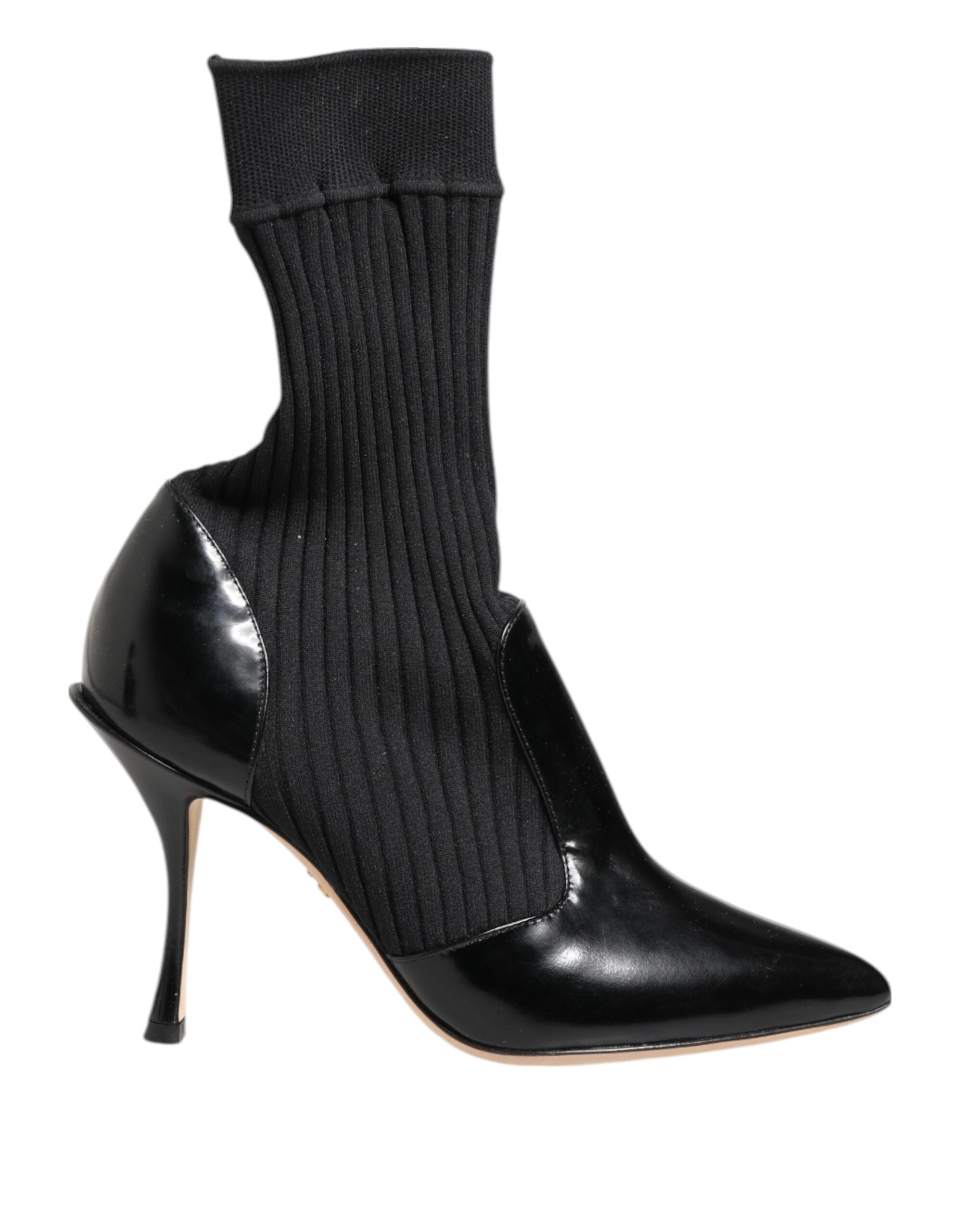Chaussures Dolce & Gabbana stilettos noires en satin stretch avec bottines et chaussettes, élégantes et sophistiquées.
