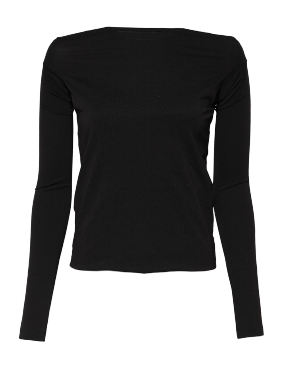 Pull en laine noir Dolce & Gabbana avec col rond, version shrug, porté sur un mannequin.