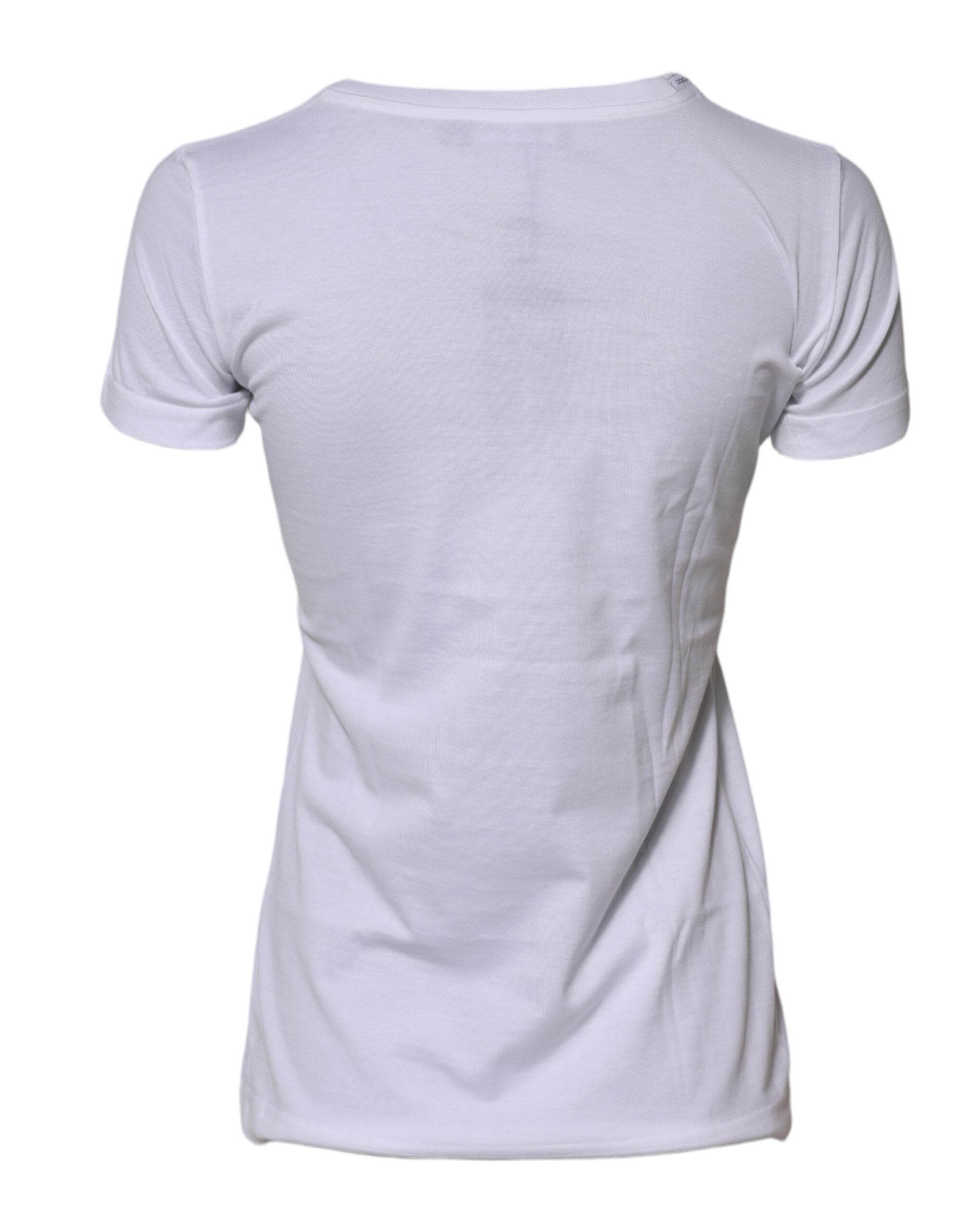 T-shirt blanc en coton Dolce & Gabbana à manches courtes et col rond, vue de face.