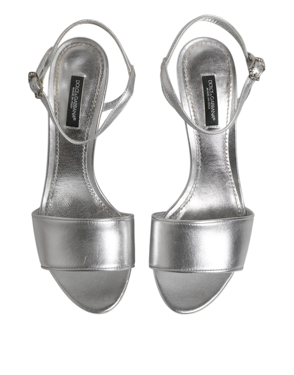 Sandales à talons argentés Dolce & Gabbana KEIRA avec bride à la cheville, chaussures élégantes en cuir pour femme.