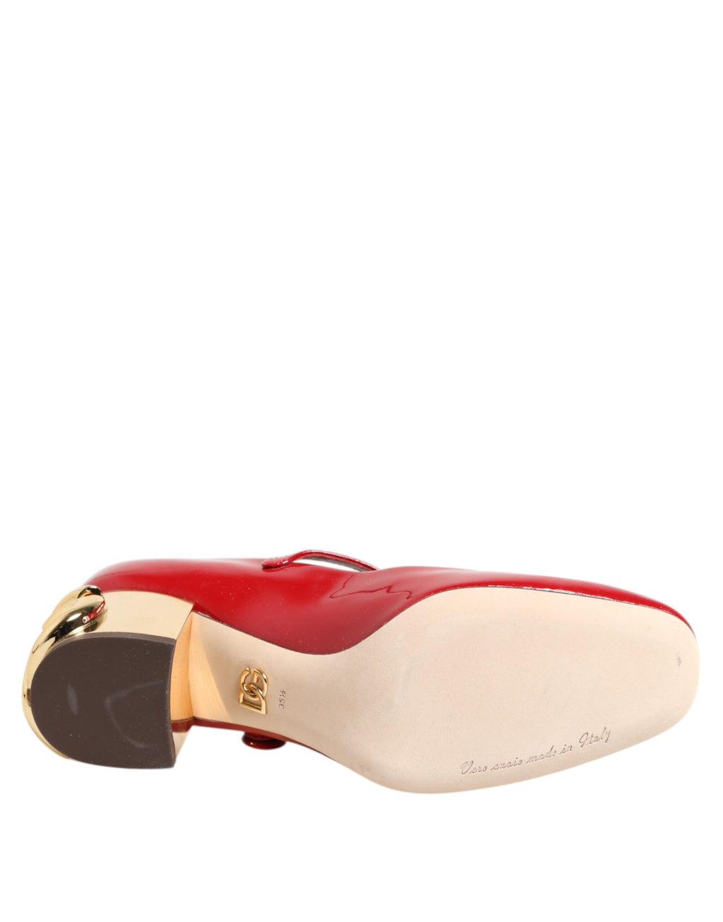 Sandales Dolce & Gabbana en cuir rouge avec logo DG et talons, vues de côté.
