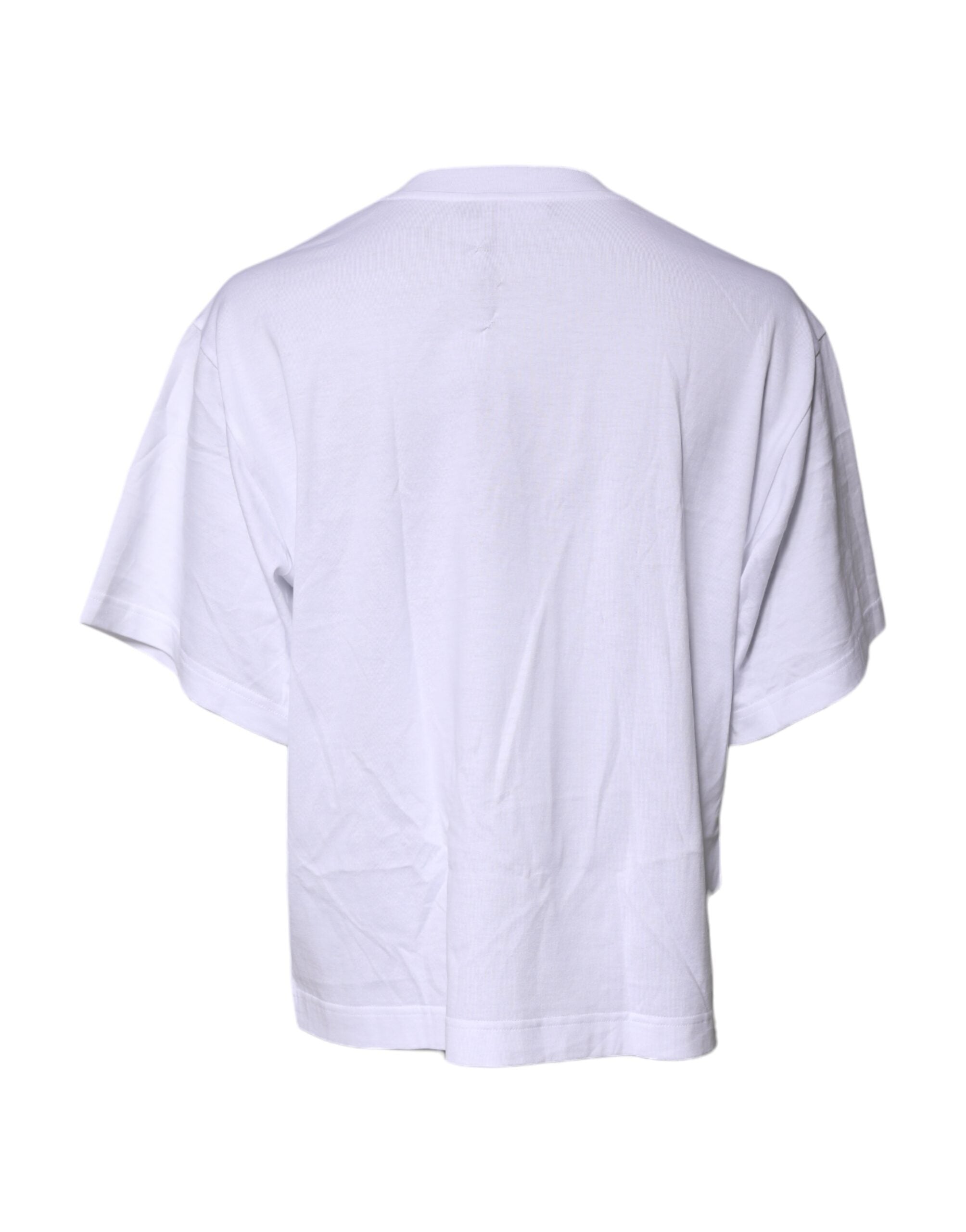 T-shirt blanc Dolce & Gabbana à manches courtes avec logo DG imprimé, style décontracté et moderne.