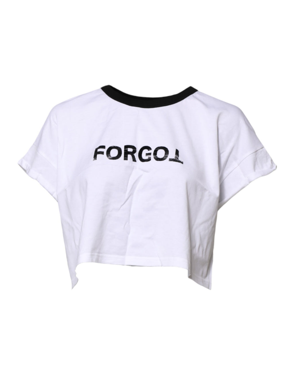T-shirt cropped blanc en coton Dolce & Gabbana avec col rond, vue de face, détails du haut de la tenue.