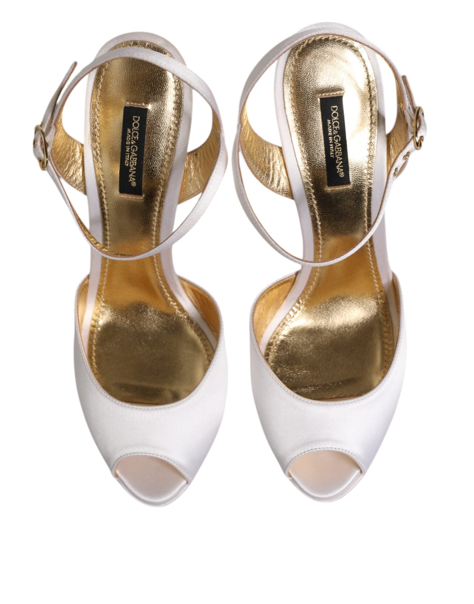 Sandales à talons hauts en satin blanc de Dolce & Gabbana, chaussures à plateforme élégantes pour femme.