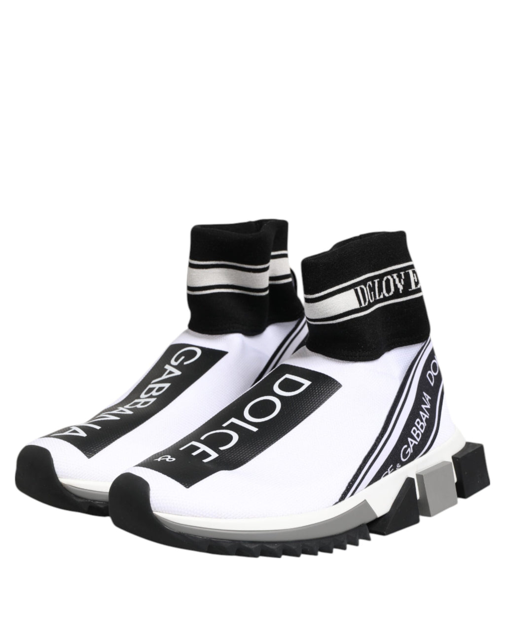 Chaussures sneakers Dolce & Gabbana Sorrento blanches et noires, style moderne avec détails élégants.