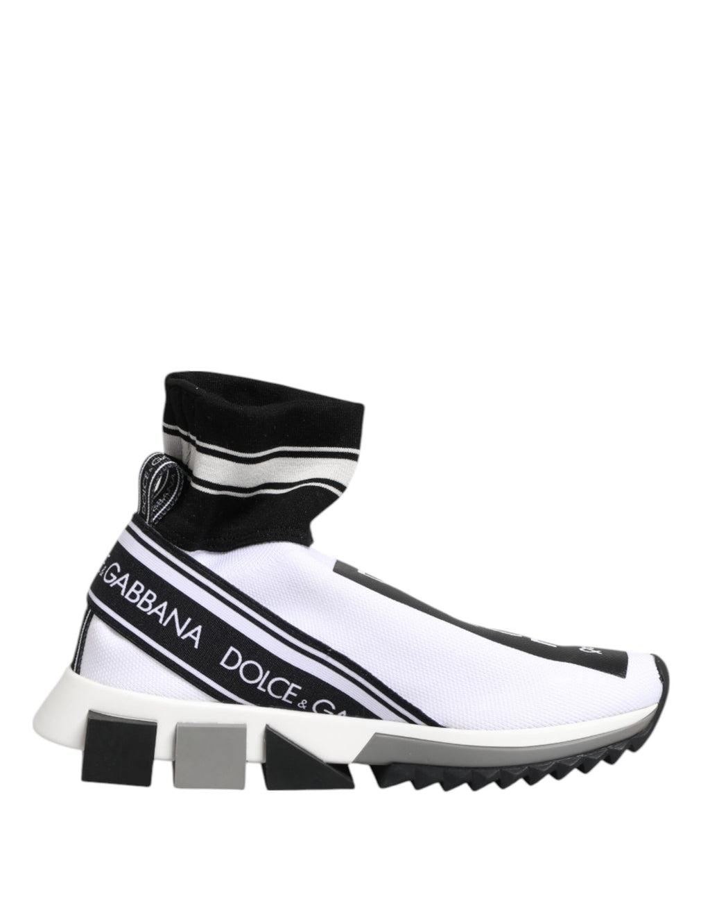 Chaussures sneakers Dolce & Gabbana Sorrento blanches et noires avec design moderne et détails élégants.