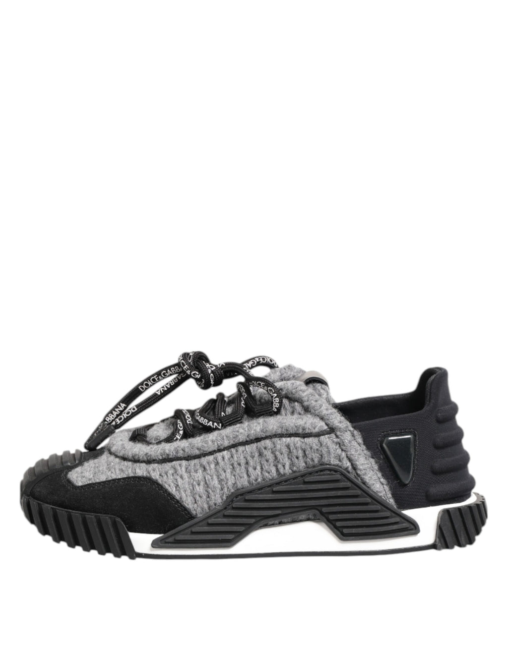 Chaussures basses noires et grises Dolce & Gabbana NS1, sneakers élégants en cuir avec semelle blanche.