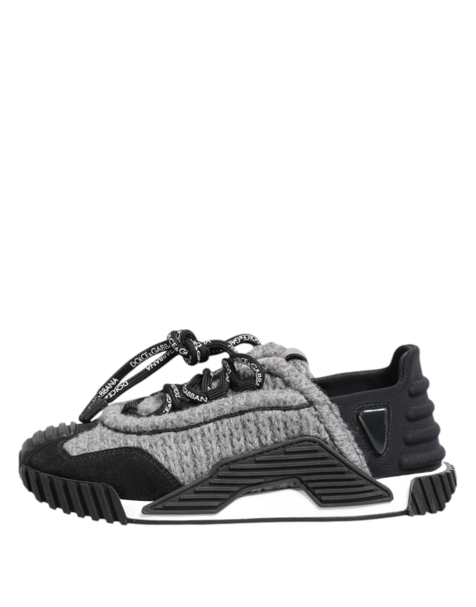 Chaussures basses noires et grises Dolce & Gabbana NS1, sneakers élégants en cuir avec semelle blanche.
